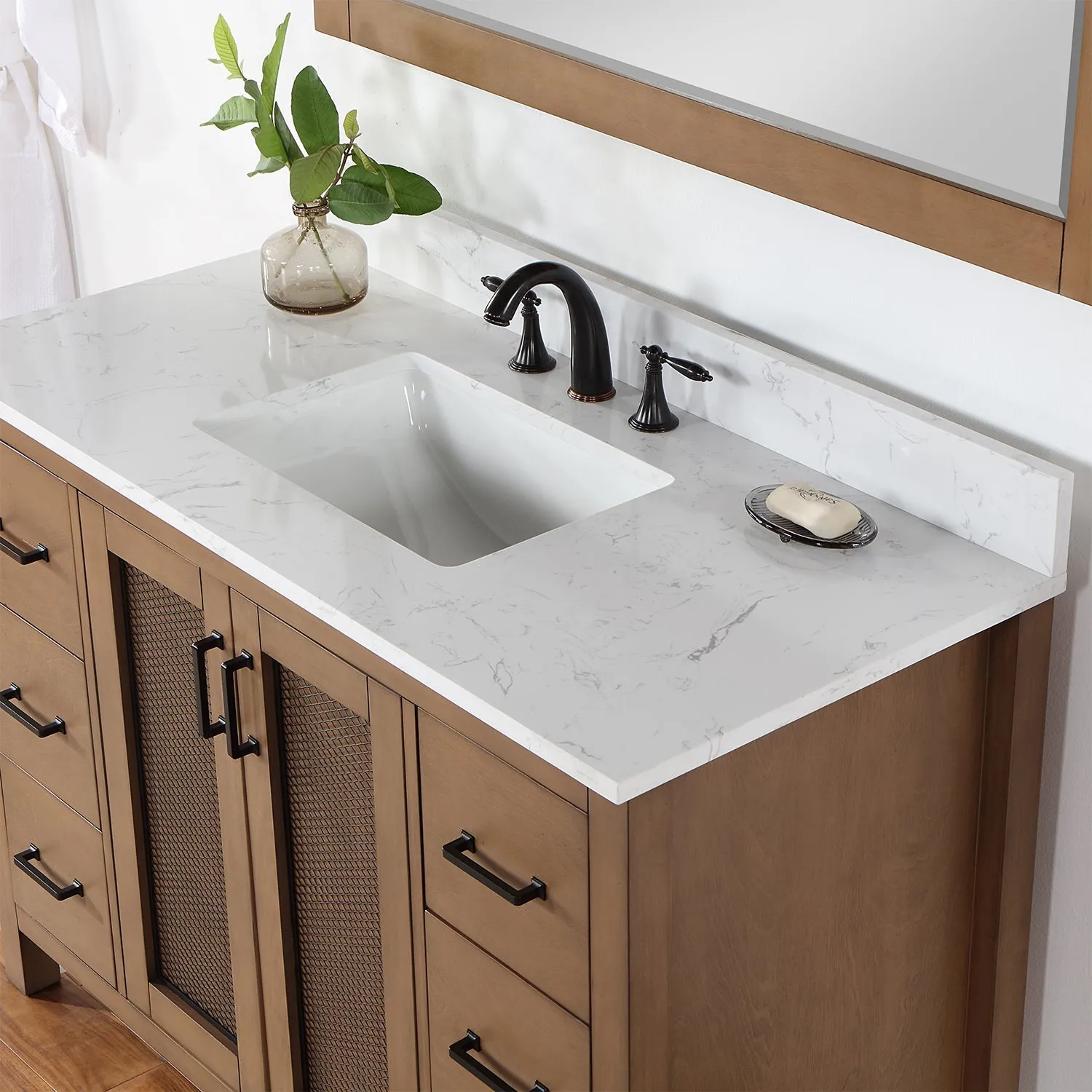 Altair Designs Hadiya 48" Single Bathroom Vanity Set with Aosta White Composite Stone Countertop - 542048-GP-AW-NM