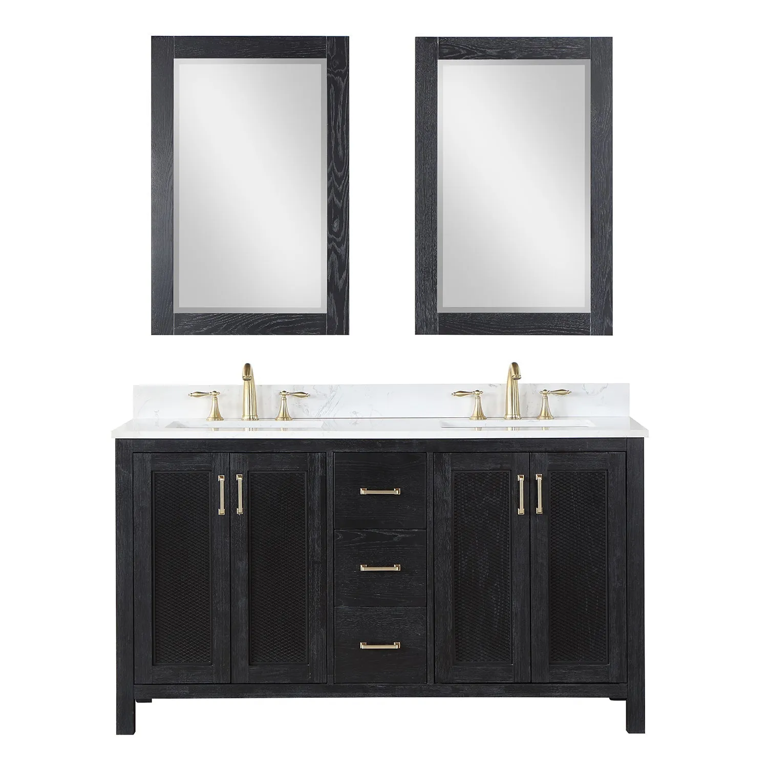 Altair Designs Hadiya 60" Double Bathroom Vanity Set with Aosta White Composite Stone Countertop - 542060-GP-AW-NM
