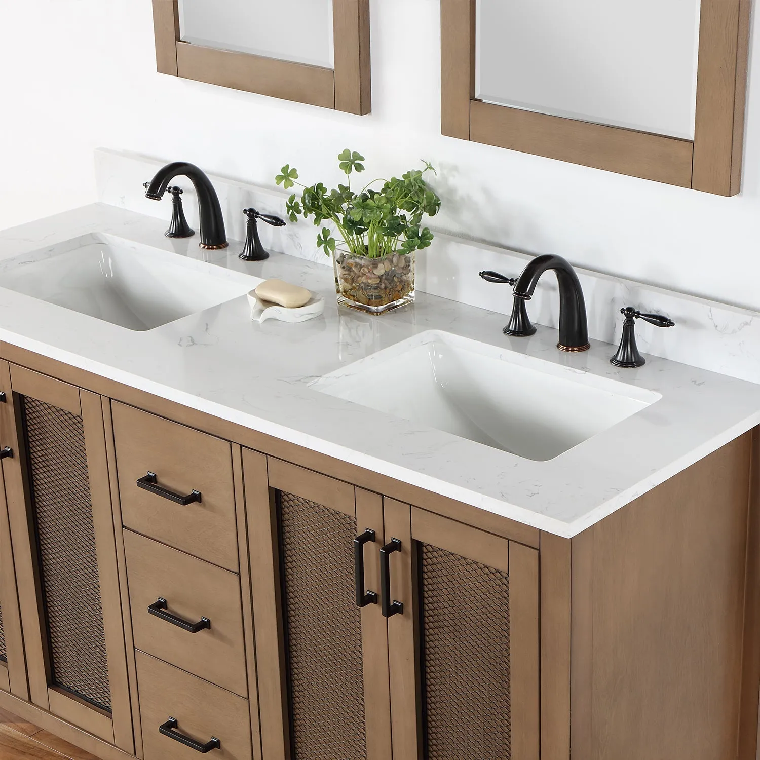 Altair Designs Hadiya 60" Double Bathroom Vanity Set with Aosta White Composite Stone Countertop - 542060-GP-AW-NM