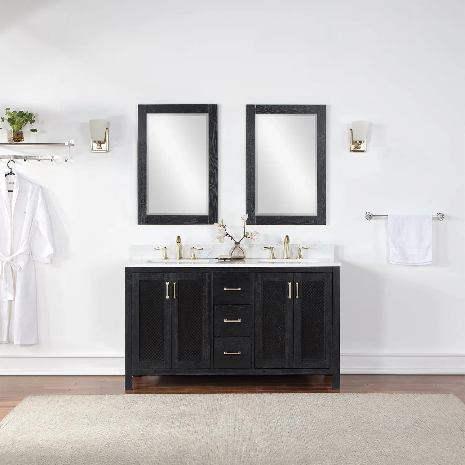 Altair Designs Hadiya 60" Double Bathroom Vanity Set with Aosta White Composite Stone Countertop - 542060-GP-AW-NM