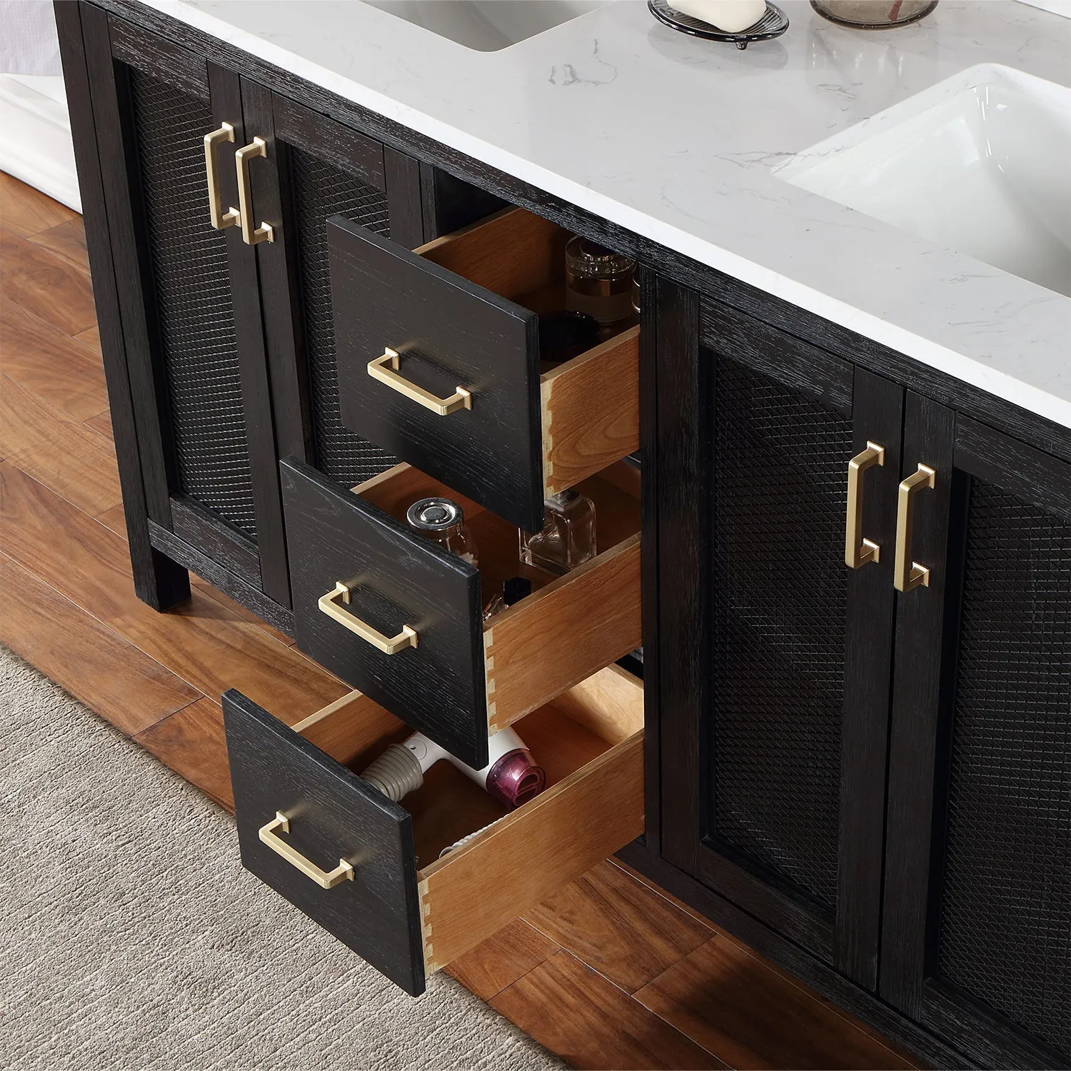 Altair Designs Hadiya 60" Double Bathroom Vanity Set with Aosta White Composite Stone Countertop - 542060-GP-AW-NM