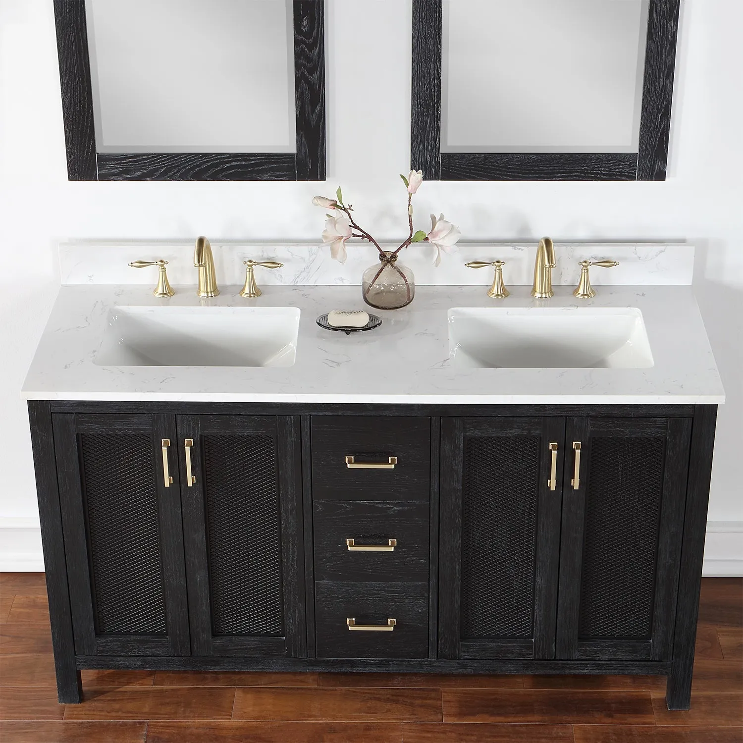 Altair Designs Hadiya 60" Double Bathroom Vanity Set with Aosta White Composite Stone Countertop - 542060-GP-AW-NM