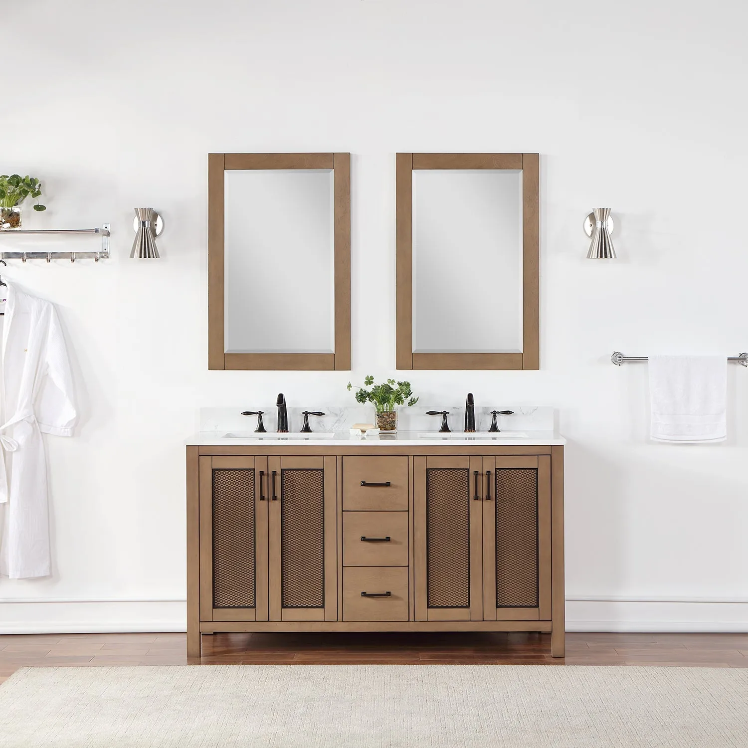 Altair Designs Hadiya 60" Double Bathroom Vanity Set with Aosta White Composite Stone Countertop - 542060-GP-AW-NM