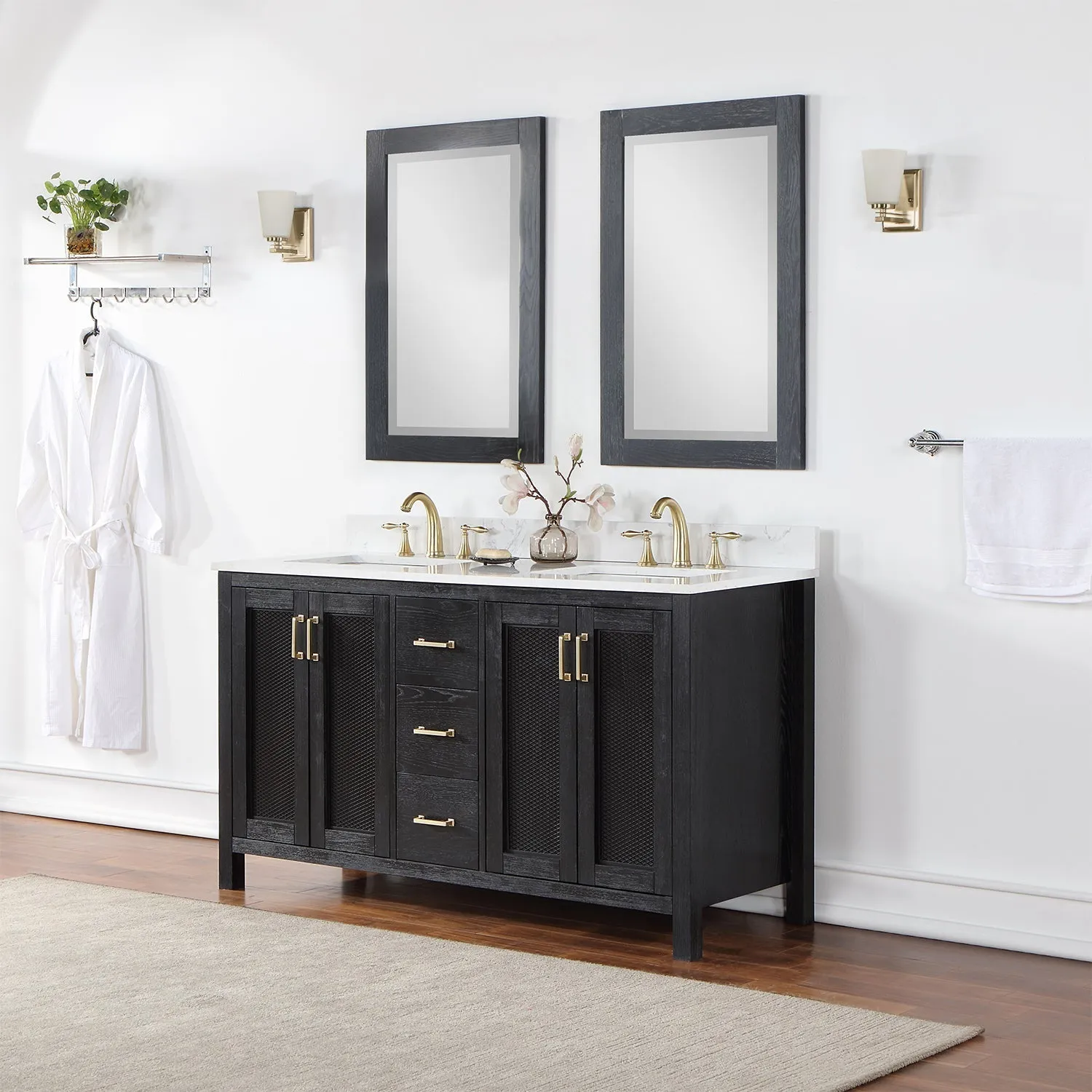 Altair Designs Hadiya 60" Double Bathroom Vanity Set with Aosta White Composite Stone Countertop - 542060-GP-AW-NM