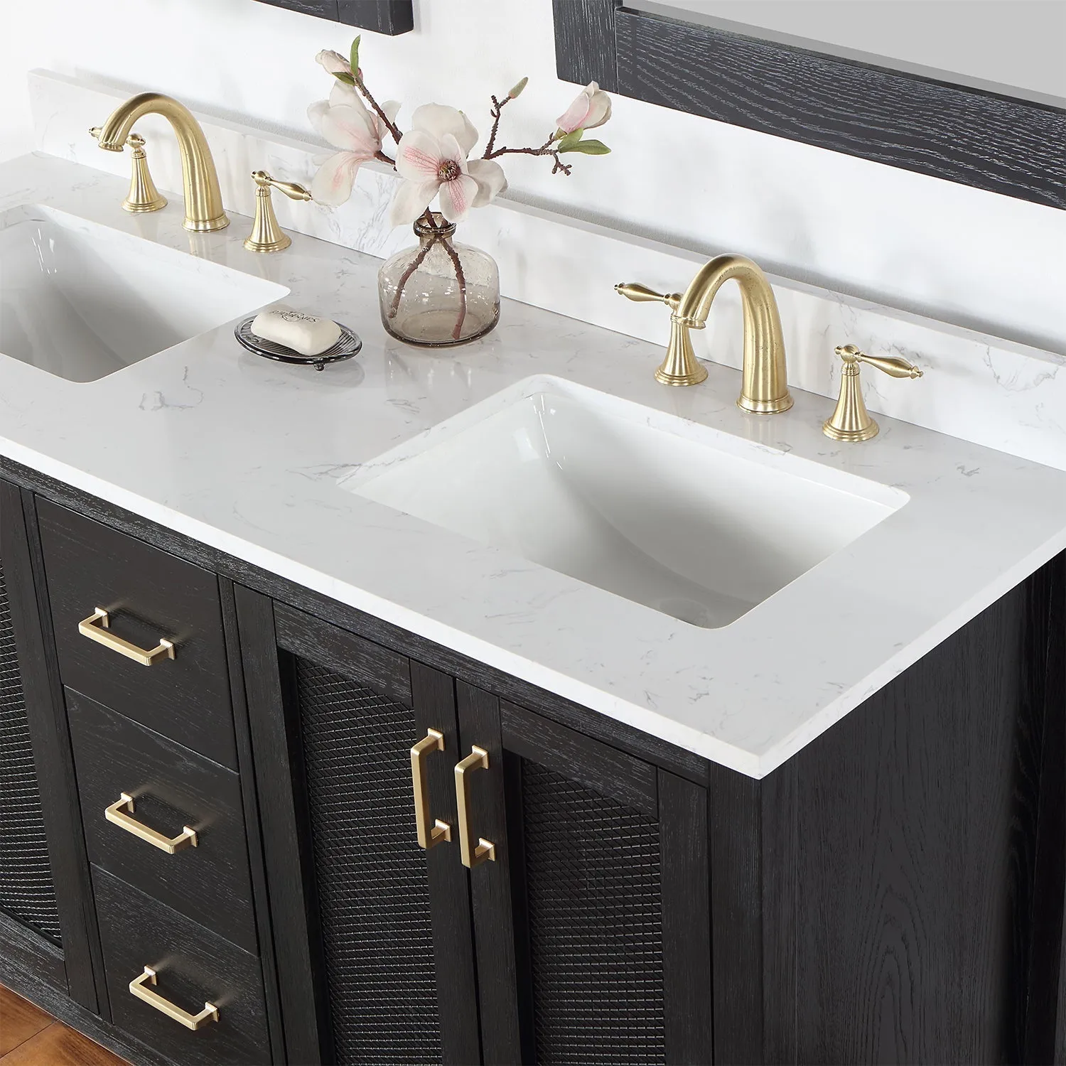 Altair Designs Hadiya 60" Double Bathroom Vanity Set with Aosta White Composite Stone Countertop - 542060-GP-AW-NM