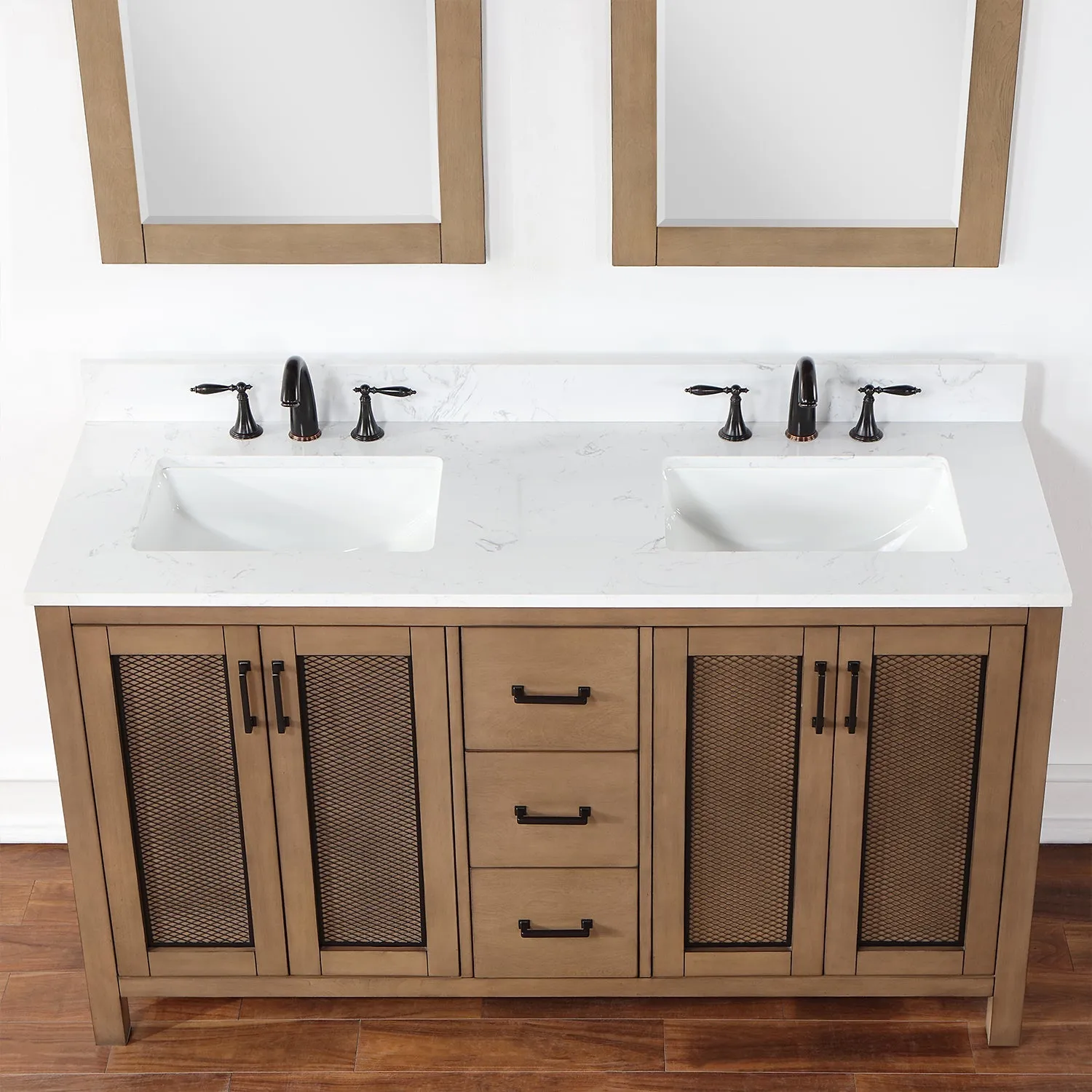 Altair Designs Hadiya 60" Double Bathroom Vanity Set with Aosta White Composite Stone Countertop - 542060-GP-AW-NM