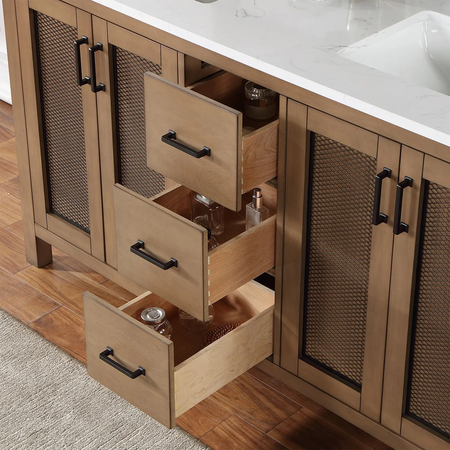 Altair Designs Hadiya 60" Double Bathroom Vanity Set with Aosta White Composite Stone Countertop - 542060-GP-AW-NM