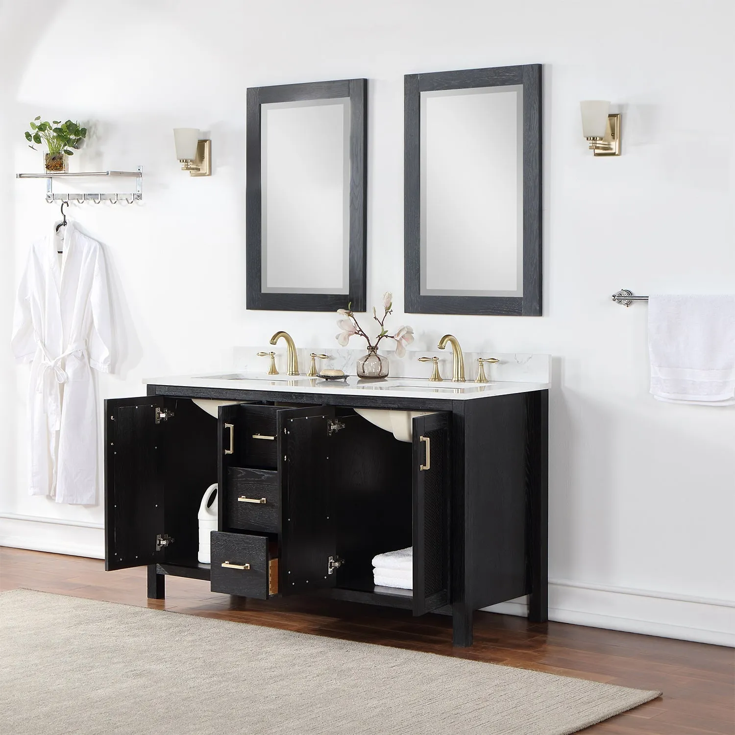 Altair Designs Hadiya 60" Double Bathroom Vanity Set with Aosta White Composite Stone Countertop - 542060-GP-AW-NM