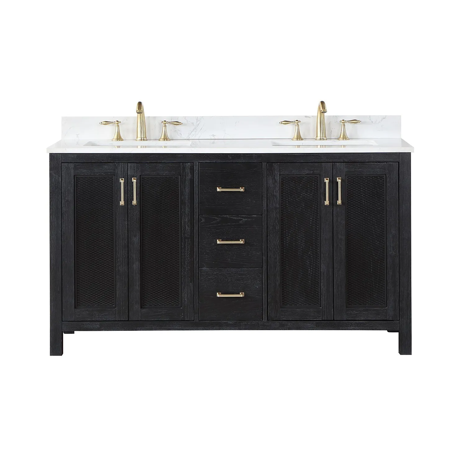 Altair Designs Hadiya 60" Double Bathroom Vanity Set with Aosta White Composite Stone Countertop - 542060-GP-AW-NM