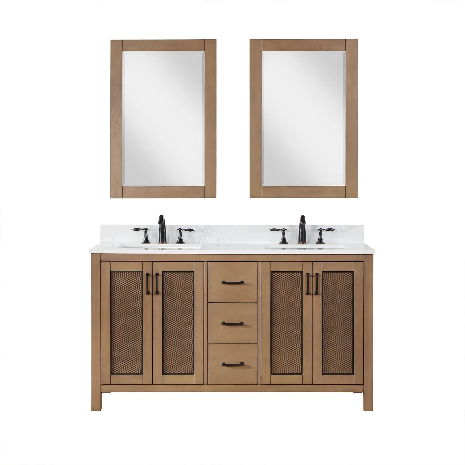 Altair Designs Hadiya 60" Double Bathroom Vanity Set with Aosta White Composite Stone Countertop - 542060-GP-AW-NM