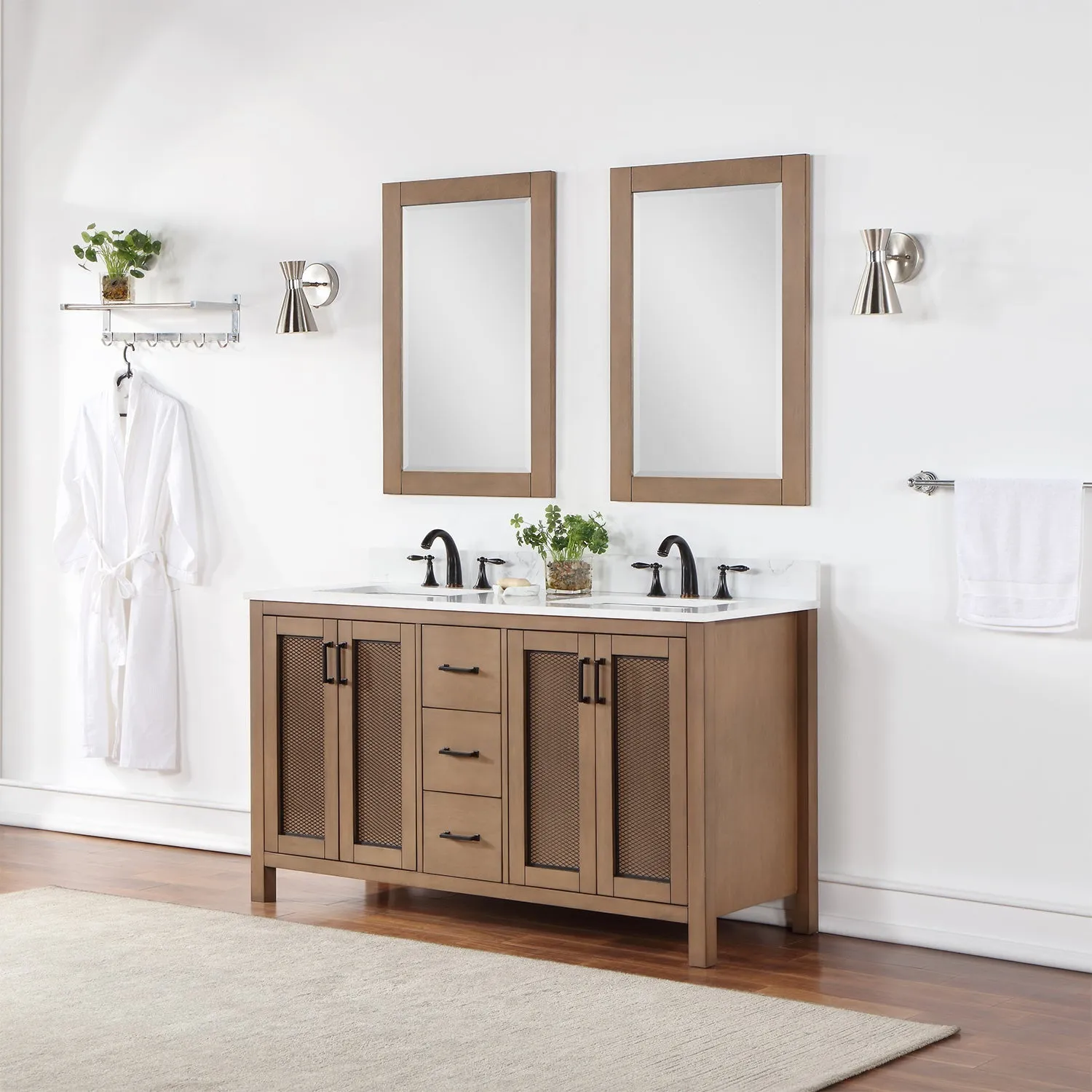 Altair Designs Hadiya 60" Double Bathroom Vanity Set with Aosta White Composite Stone Countertop - 542060-GP-AW-NM