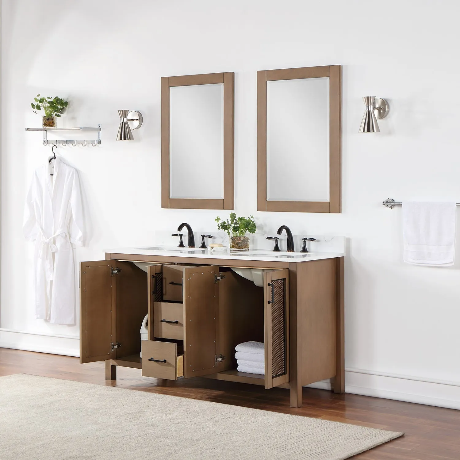 Altair Designs Hadiya 60" Double Bathroom Vanity Set with Aosta White Composite Stone Countertop - 542060-GP-AW-NM
