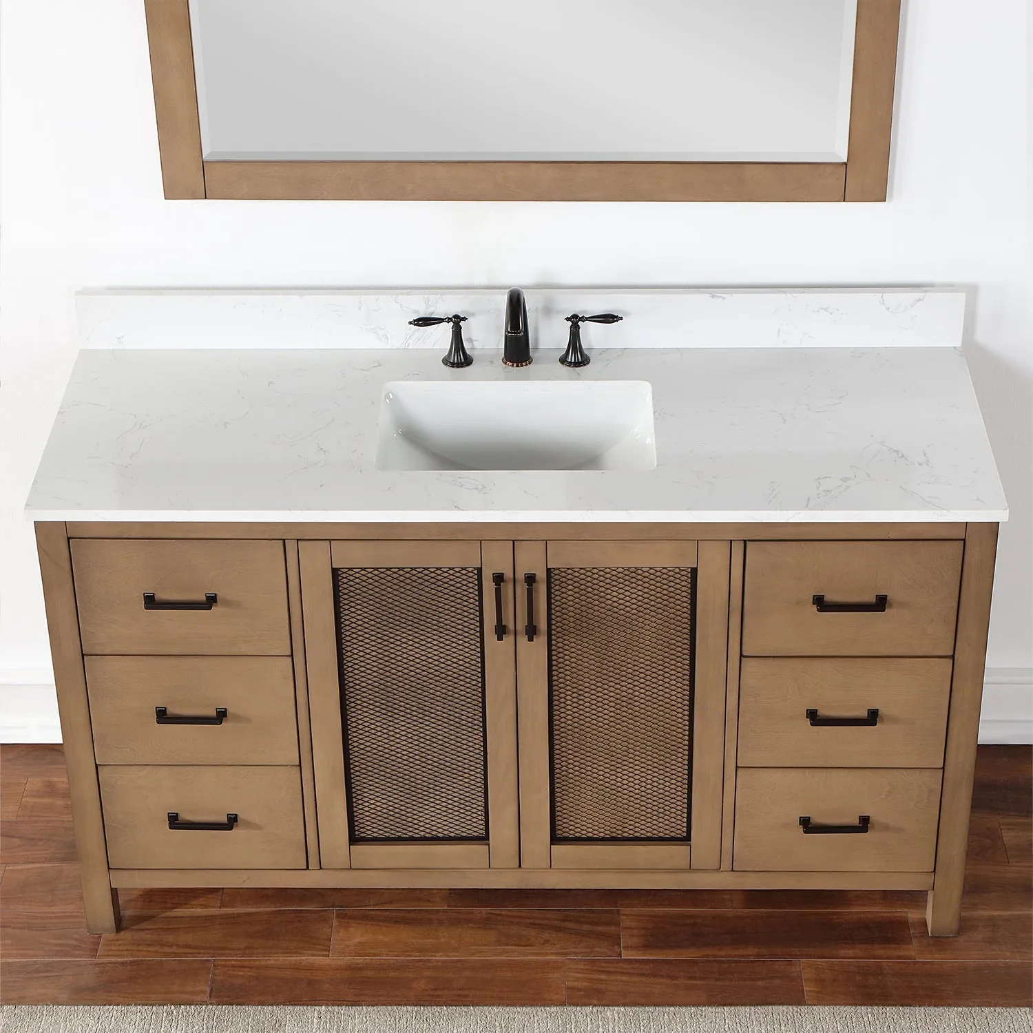 Altair Designs Hadiya 60" Single Bathroom Vanity Set with Aosta White Composite Stone Countertop - 542060S-GP-AW-NM