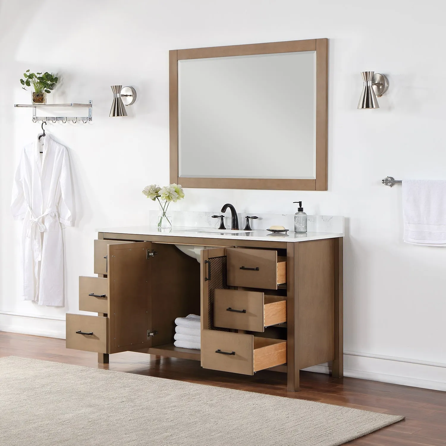Altair Designs Hadiya 60" Single Bathroom Vanity Set with Aosta White Composite Stone Countertop - 542060S-GP-AW-NM