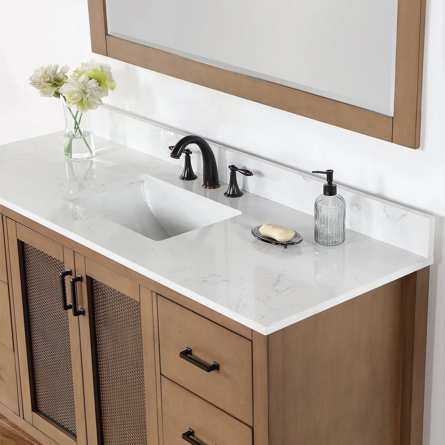 Altair Designs Hadiya 60" Single Bathroom Vanity Set with Aosta White Composite Stone Countertop - 542060S-GP-AW-NM
