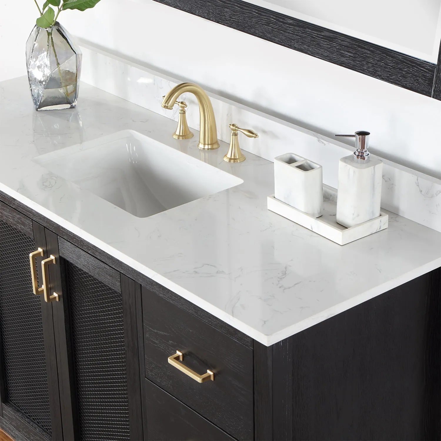Altair Designs Hadiya 60" Single Bathroom Vanity Set with Aosta White Composite Stone Countertop - 542060S-GP-AW-NM