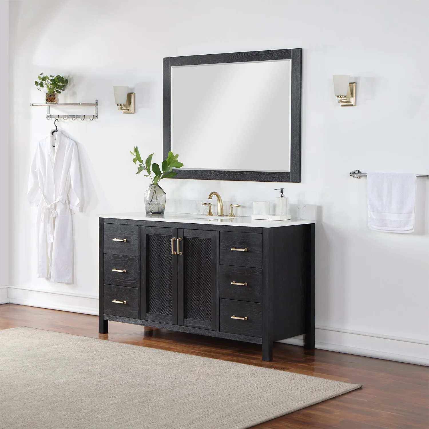 Altair Designs Hadiya 60" Single Bathroom Vanity Set with Aosta White Composite Stone Countertop - 542060S-GP-AW-NM