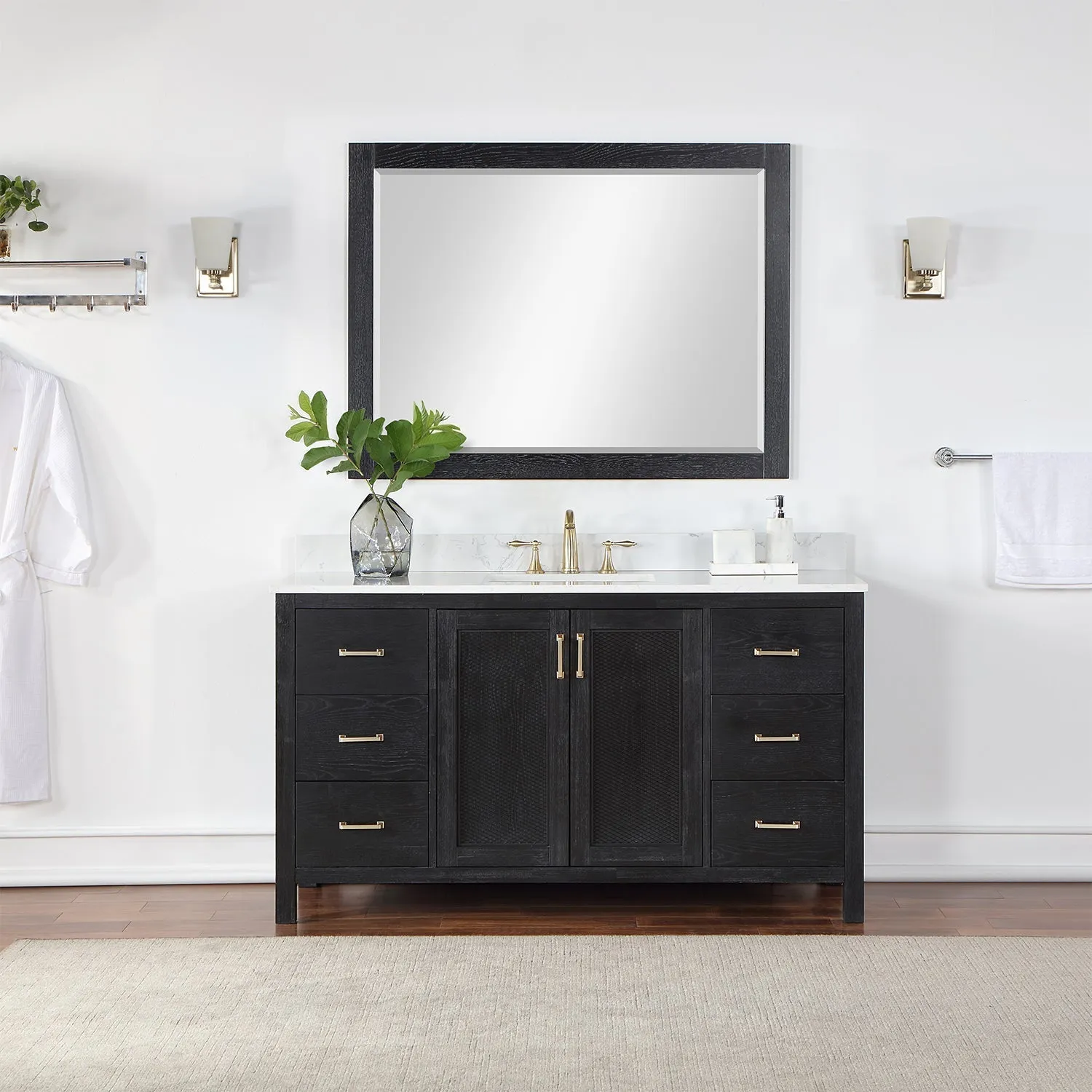 Altair Designs Hadiya 60" Single Bathroom Vanity Set with Aosta White Composite Stone Countertop - 542060S-GP-AW-NM