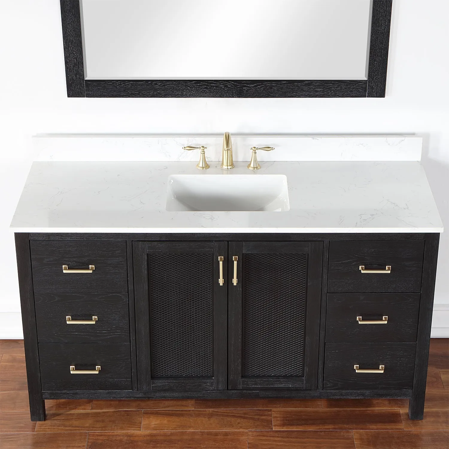 Altair Designs Hadiya 60" Single Bathroom Vanity Set with Aosta White Composite Stone Countertop - 542060S-GP-AW-NM