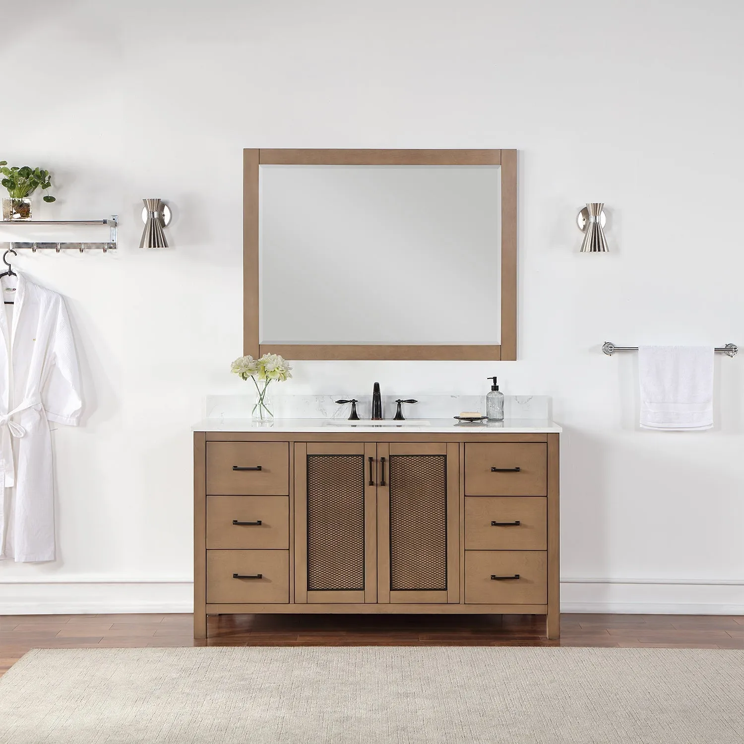 Altair Designs Hadiya 60" Single Bathroom Vanity Set with Aosta White Composite Stone Countertop - 542060S-GP-AW-NM