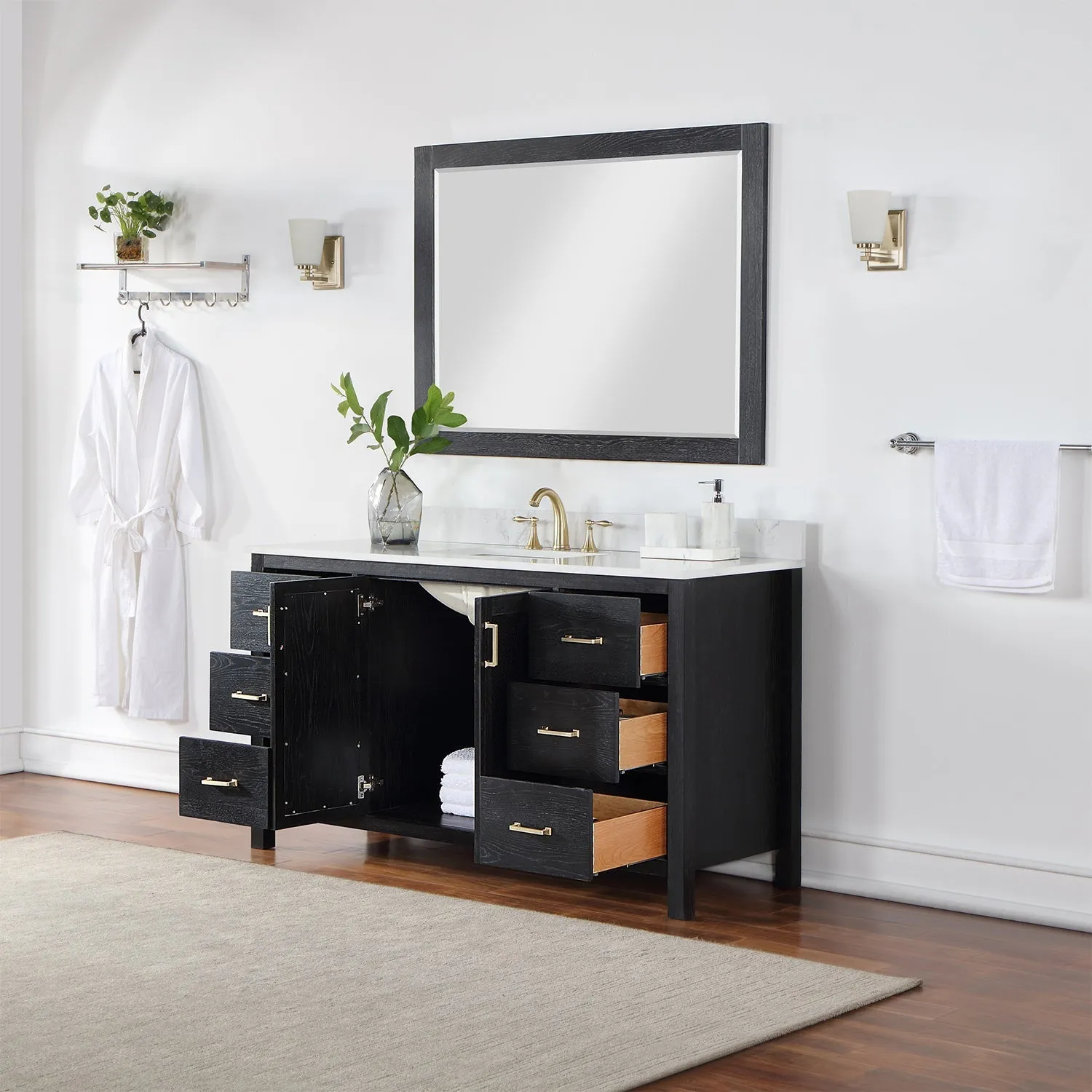 Altair Designs Hadiya 60" Single Bathroom Vanity Set with Aosta White Composite Stone Countertop - 542060S-GP-AW-NM