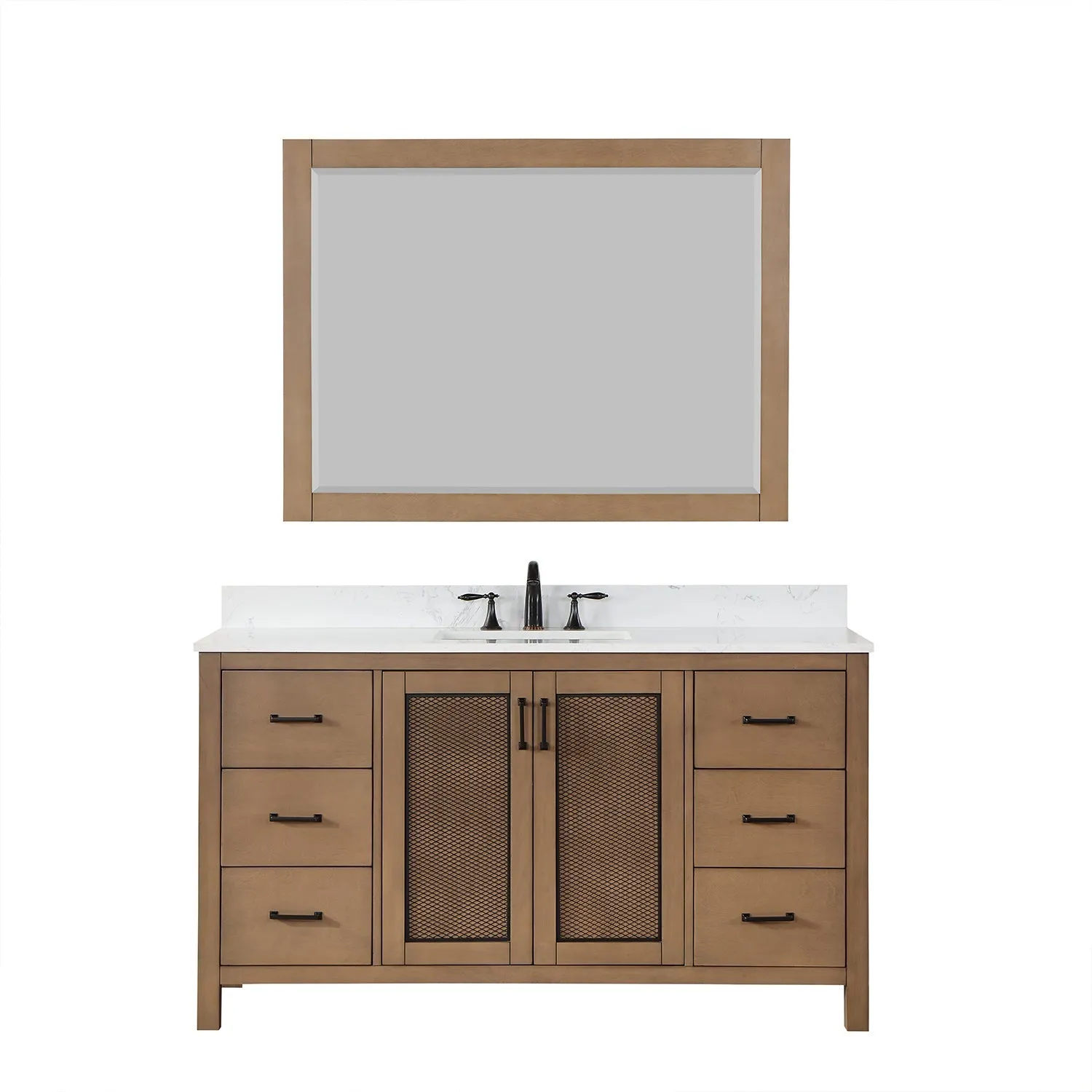 Altair Designs Hadiya 60" Single Bathroom Vanity Set with Aosta White Composite Stone Countertop - 542060S-GP-AW-NM