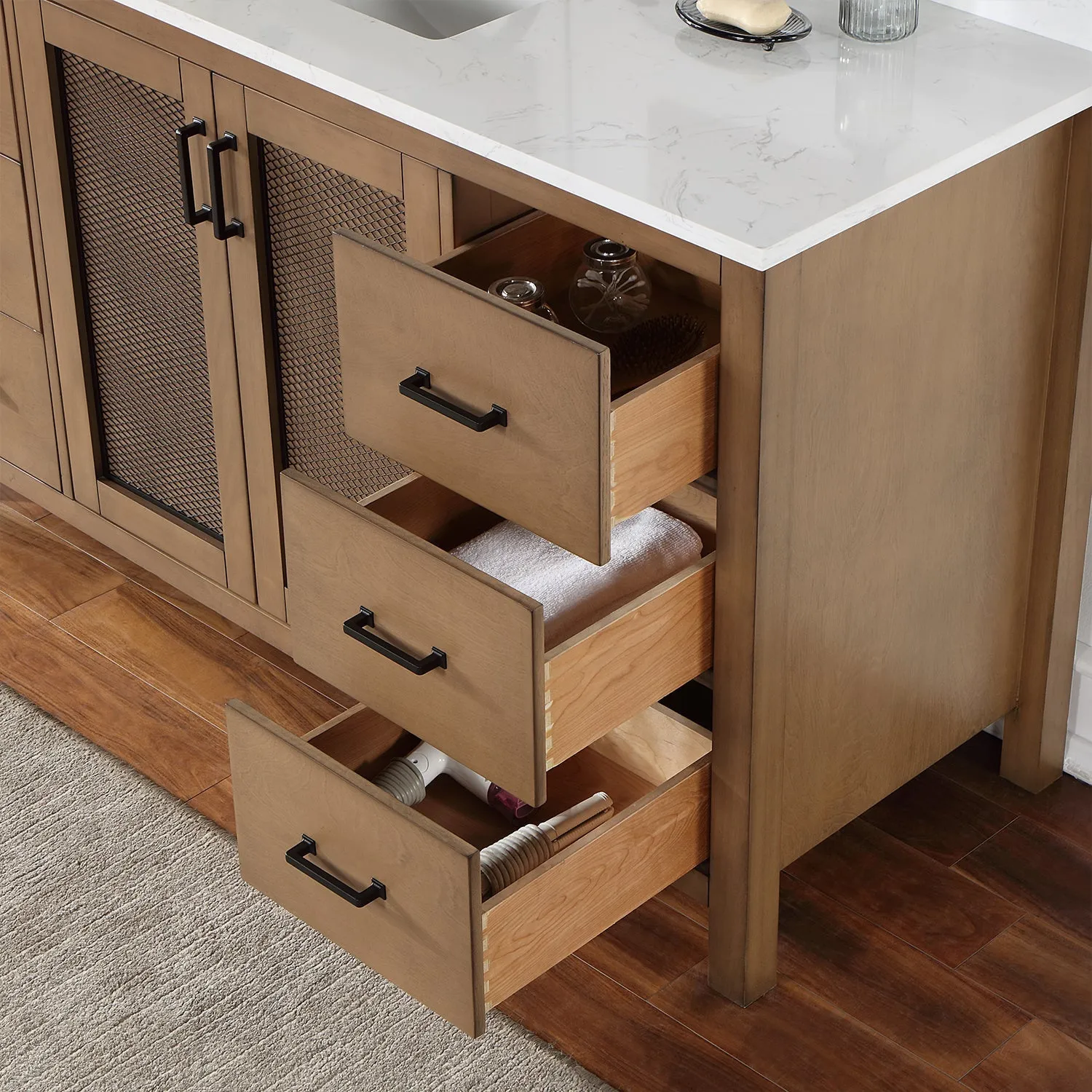 Altair Designs Hadiya 60" Single Bathroom Vanity Set with Aosta White Composite Stone Countertop - 542060S-GP-AW-NM