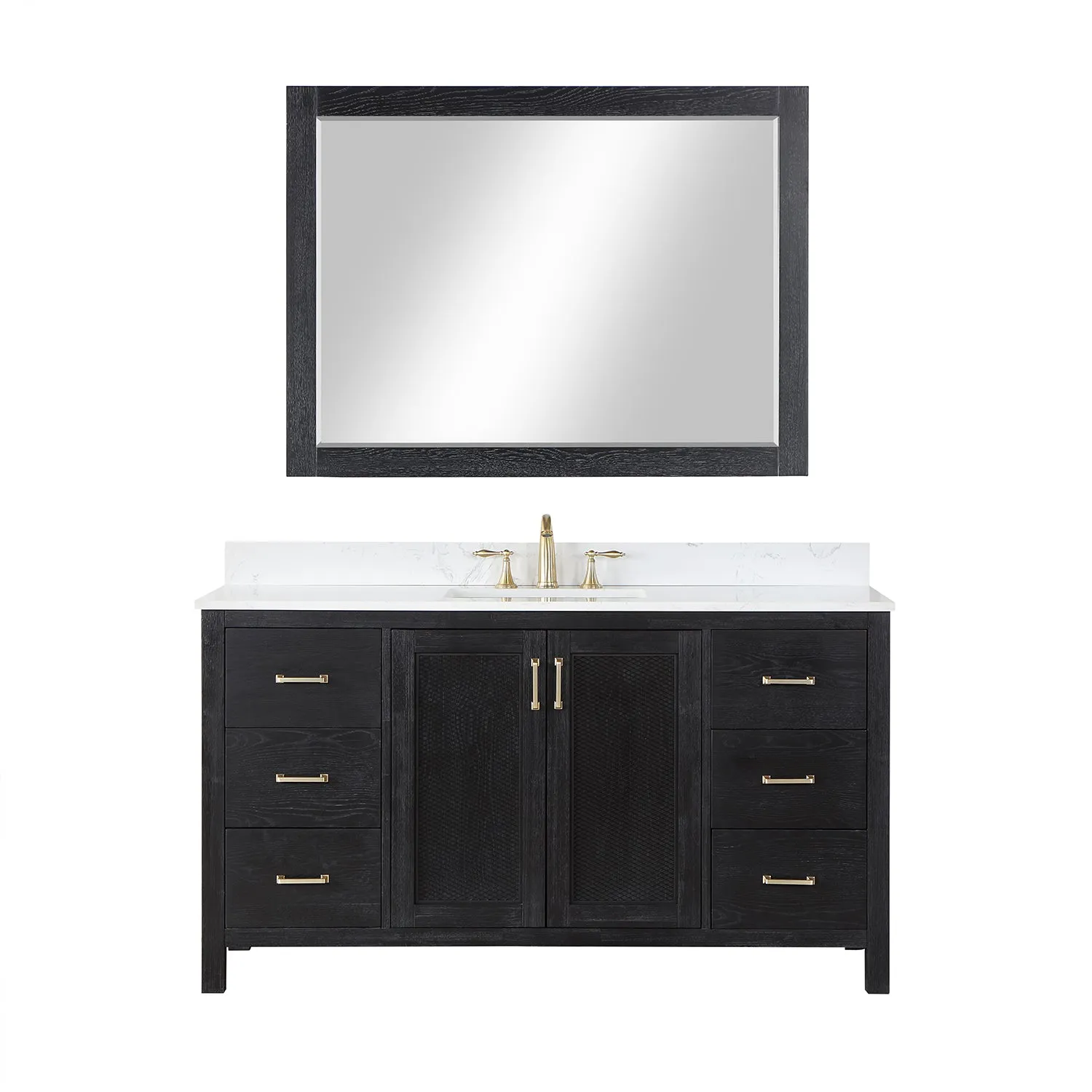 Altair Designs Hadiya 60" Single Bathroom Vanity Set with Aosta White Composite Stone Countertop - 542060S-GP-AW-NM