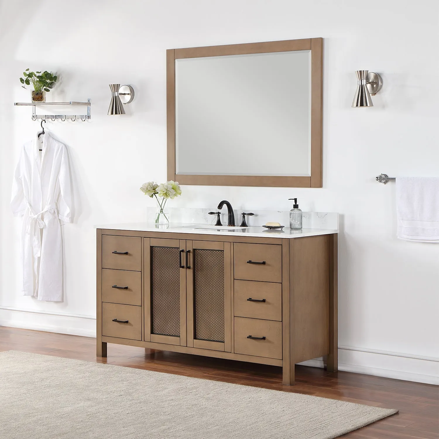 Altair Designs Hadiya 60" Single Bathroom Vanity Set with Aosta White Composite Stone Countertop - 542060S-GP-AW-NM