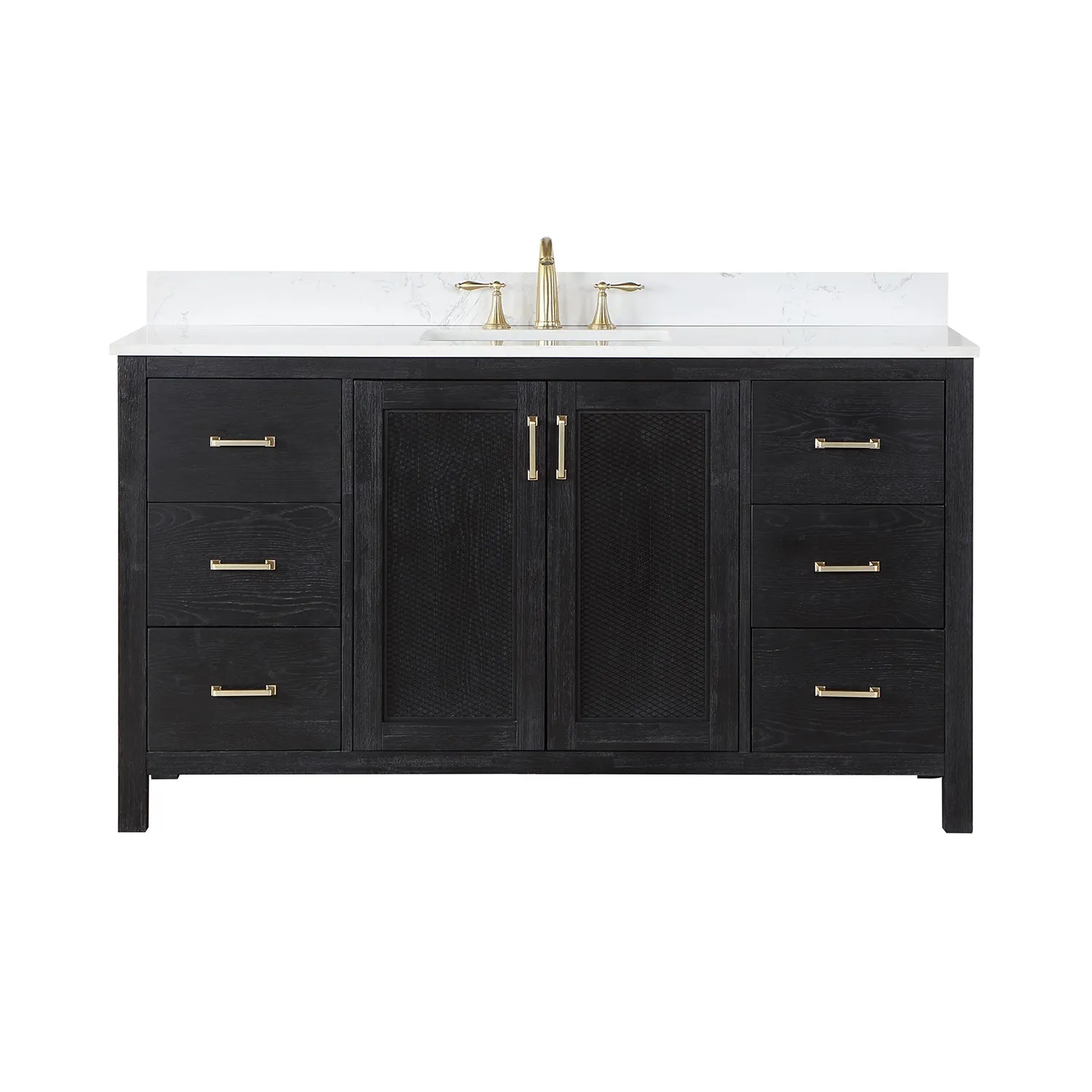 Altair Designs Hadiya 60" Single Bathroom Vanity Set with Aosta White Composite Stone Countertop - 542060S-GP-AW-NM