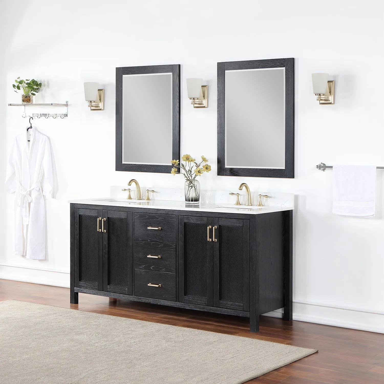 Altair Designs Hadiya 72" Double Bathroom Vanity Set with Aosta White Composite Stone Countertop - 542072-GP-AW-NM