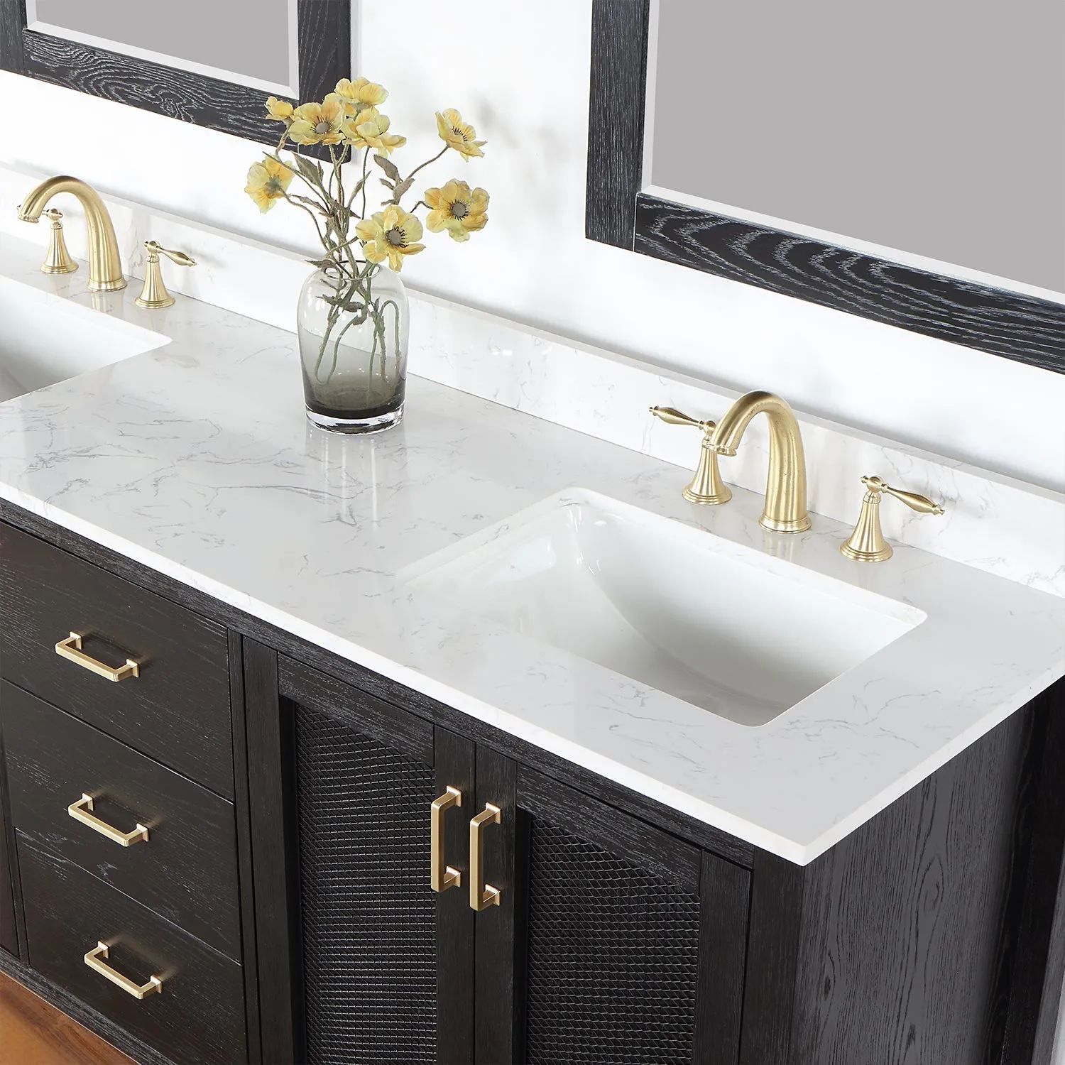 Altair Designs Hadiya 72" Double Bathroom Vanity Set with Aosta White Composite Stone Countertop - 542072-GP-AW-NM