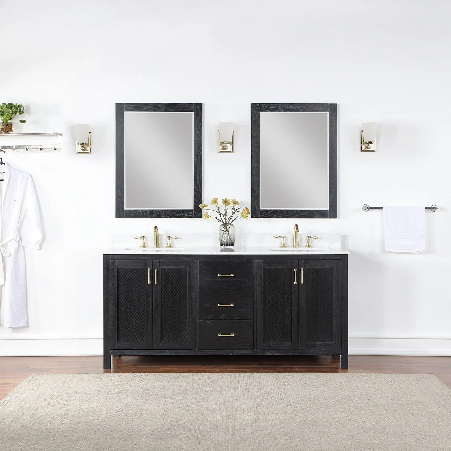 Altair Designs Hadiya 72" Double Bathroom Vanity Set with Aosta White Composite Stone Countertop - 542072-GP-AW-NM