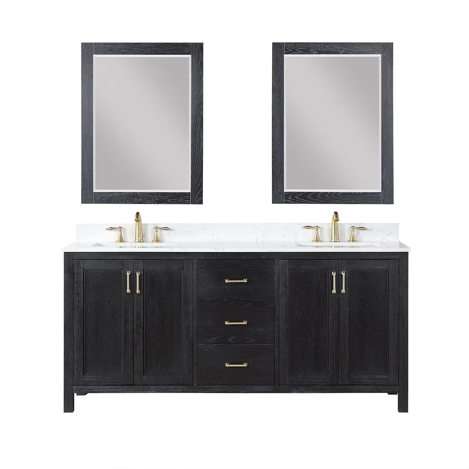 Altair Designs Hadiya 72" Double Bathroom Vanity Set with Aosta White Composite Stone Countertop - 542072-GP-AW-NM