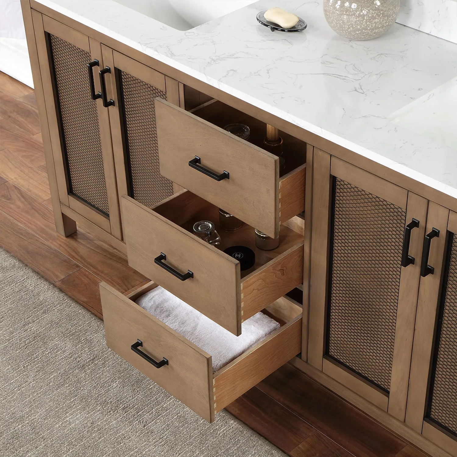 Altair Designs Hadiya 72" Double Bathroom Vanity Set with Aosta White Composite Stone Countertop - 542072-GP-AW-NM