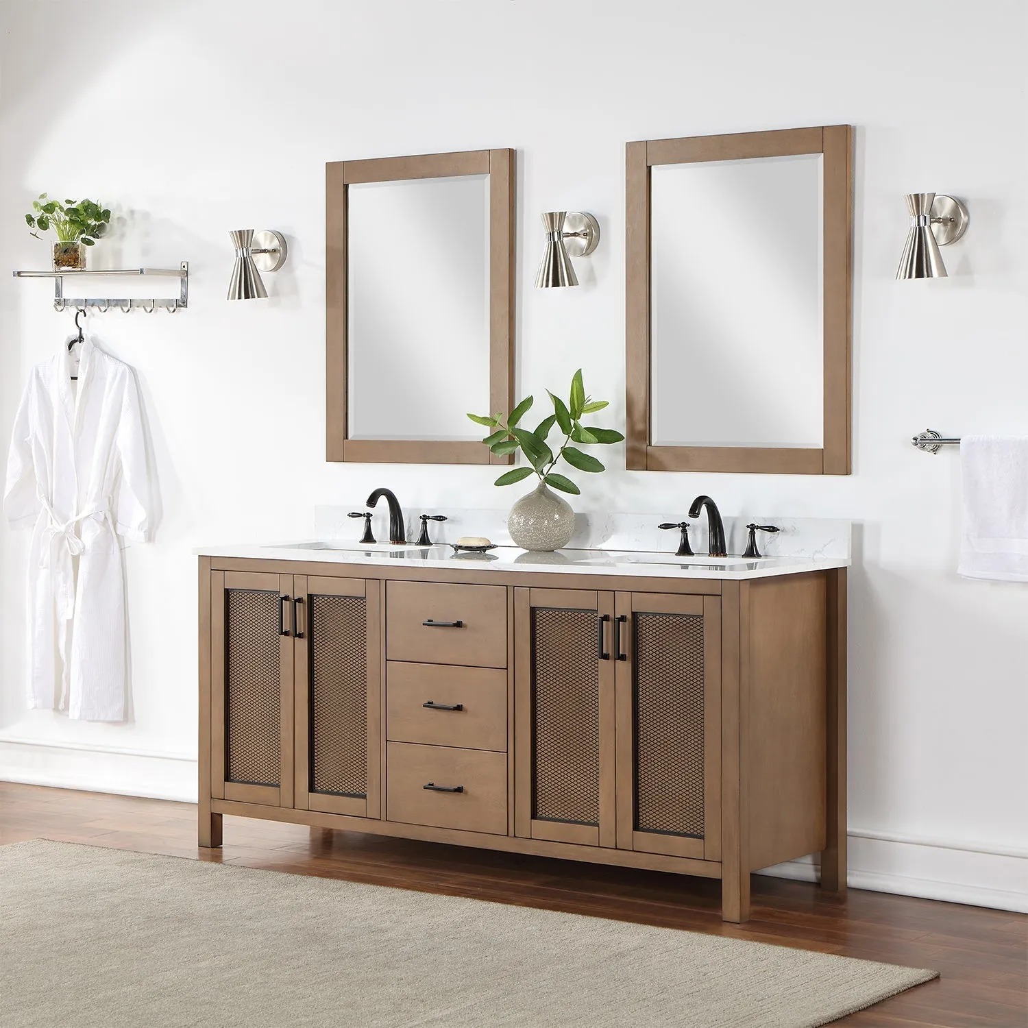 Altair Designs Hadiya 72" Double Bathroom Vanity Set with Aosta White Composite Stone Countertop - 542072-GP-AW-NM