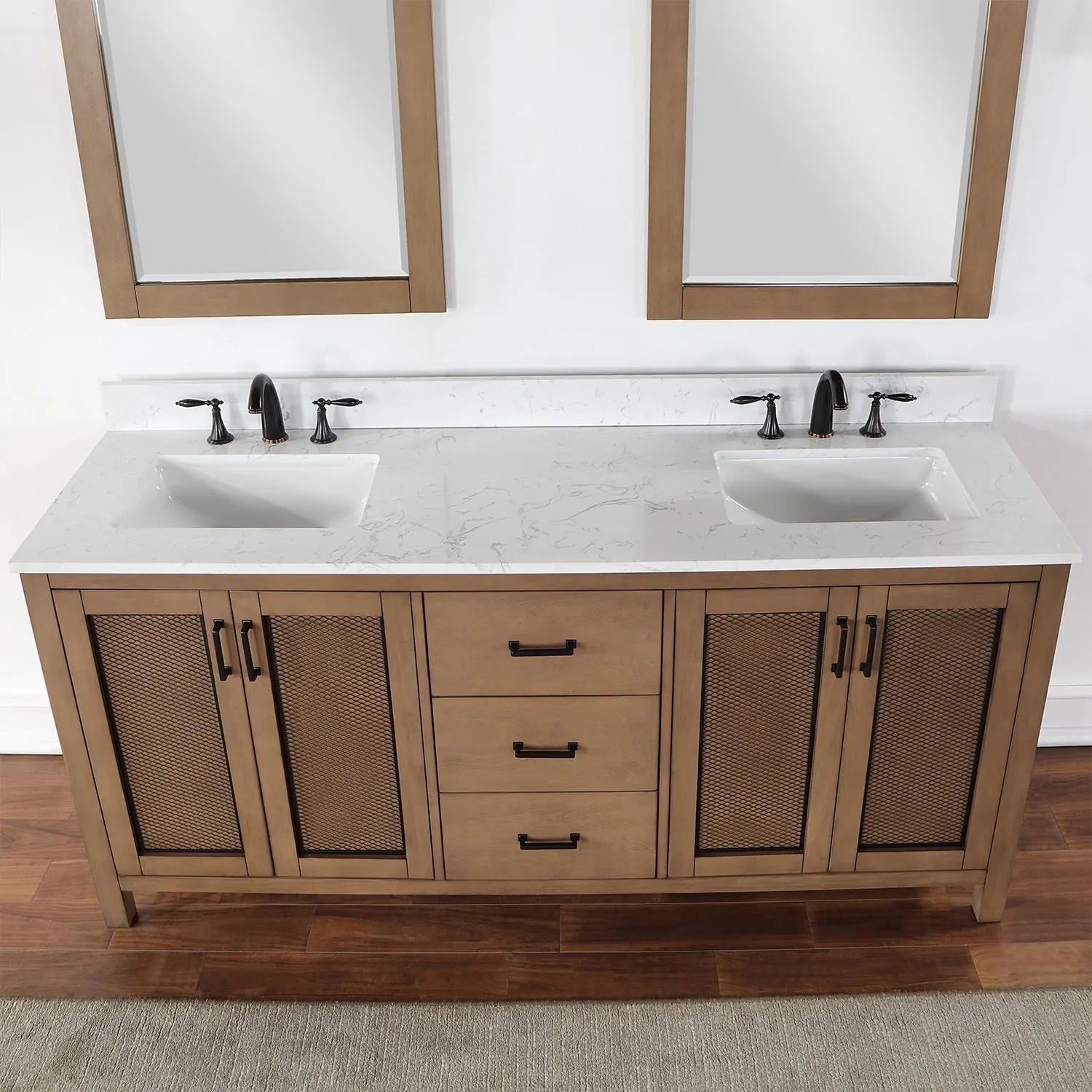 Altair Designs Hadiya 72" Double Bathroom Vanity Set with Aosta White Composite Stone Countertop - 542072-GP-AW-NM
