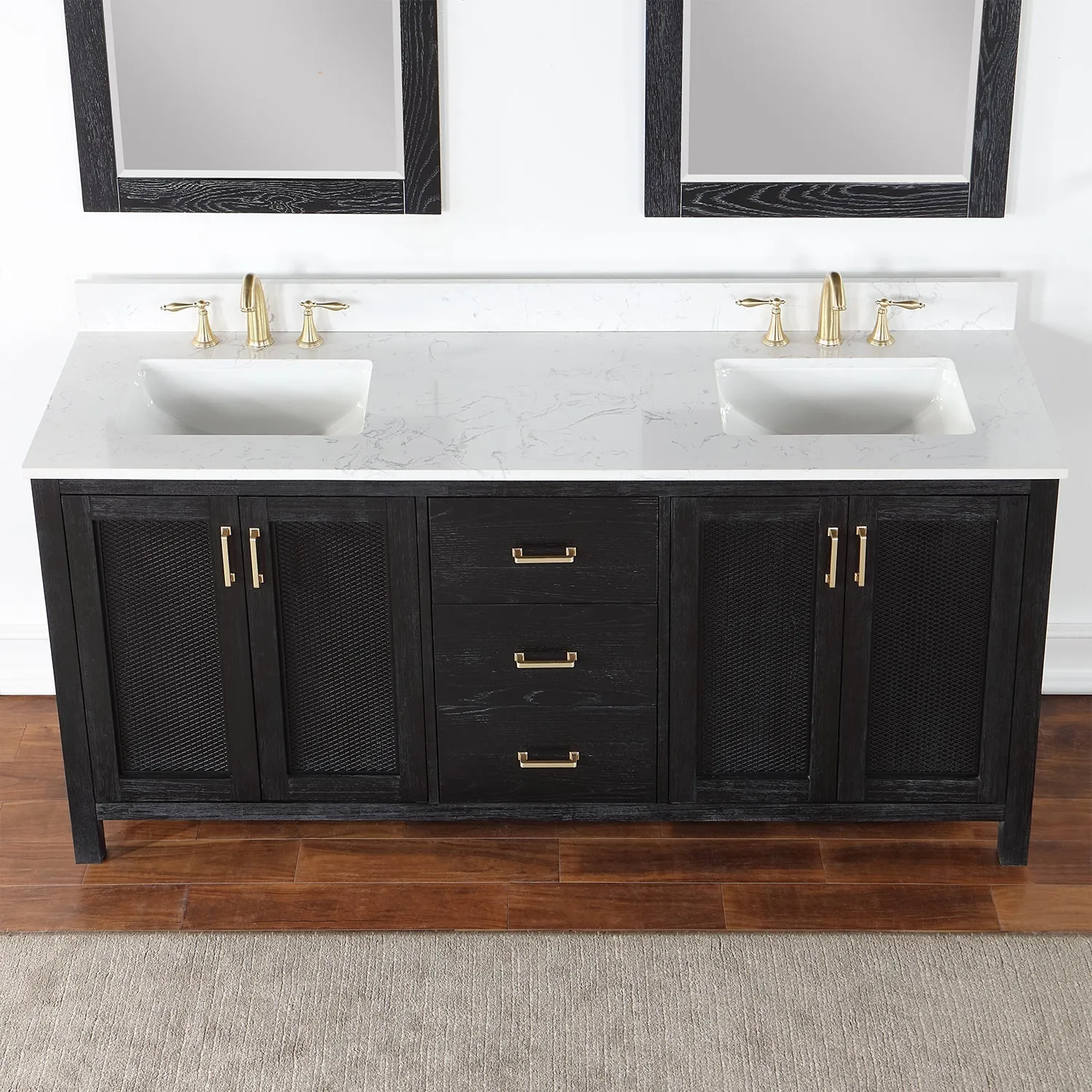Altair Designs Hadiya 72" Double Bathroom Vanity Set with Aosta White Composite Stone Countertop - 542072-GP-AW-NM