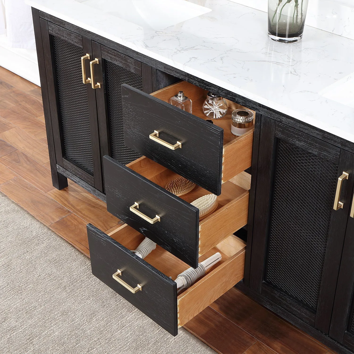 Altair Designs Hadiya 72" Double Bathroom Vanity Set with Aosta White Composite Stone Countertop - 542072-GP-AW-NM