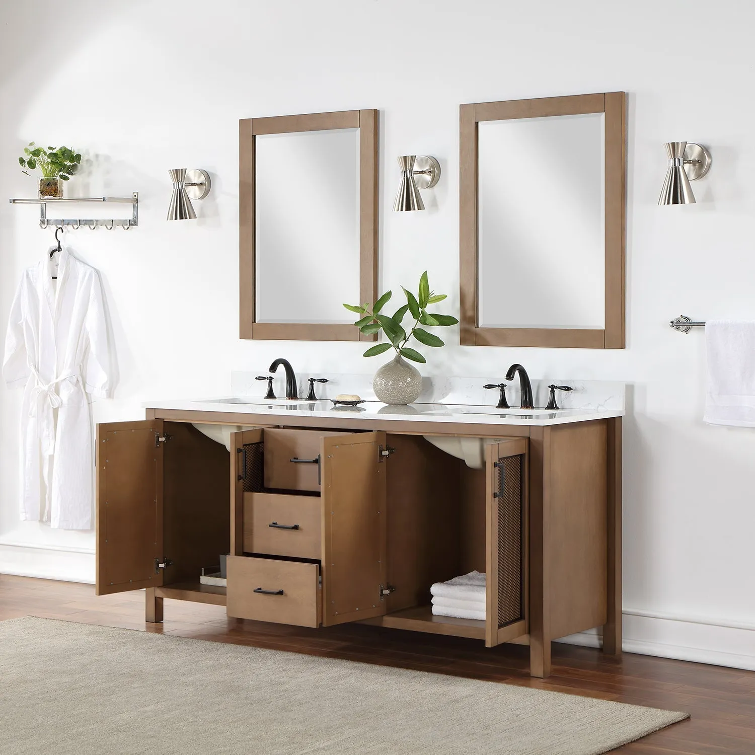 Altair Designs Hadiya 72" Double Bathroom Vanity Set with Aosta White Composite Stone Countertop - 542072-GP-AW-NM