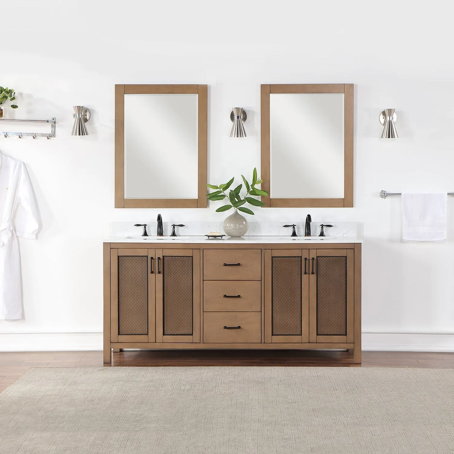 Altair Designs Hadiya 72" Double Bathroom Vanity Set with Aosta White Composite Stone Countertop - 542072-GP-AW-NM