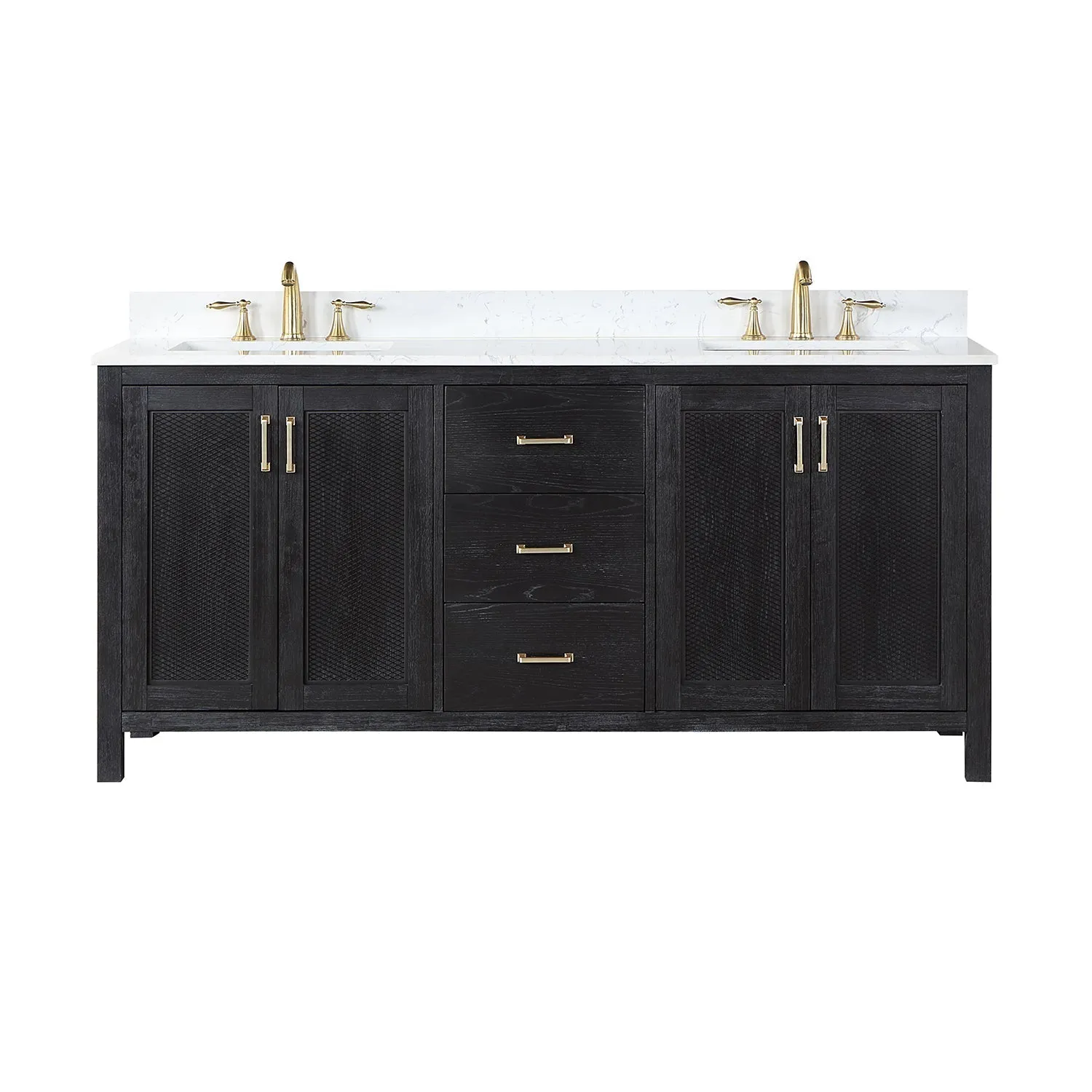 Altair Designs Hadiya 72" Double Bathroom Vanity Set with Aosta White Composite Stone Countertop - 542072-GP-AW-NM
