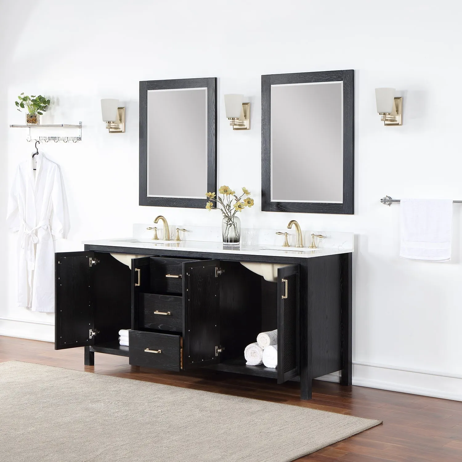 Altair Designs Hadiya 72" Double Bathroom Vanity Set with Aosta White Composite Stone Countertop - 542072-GP-AW-NM
