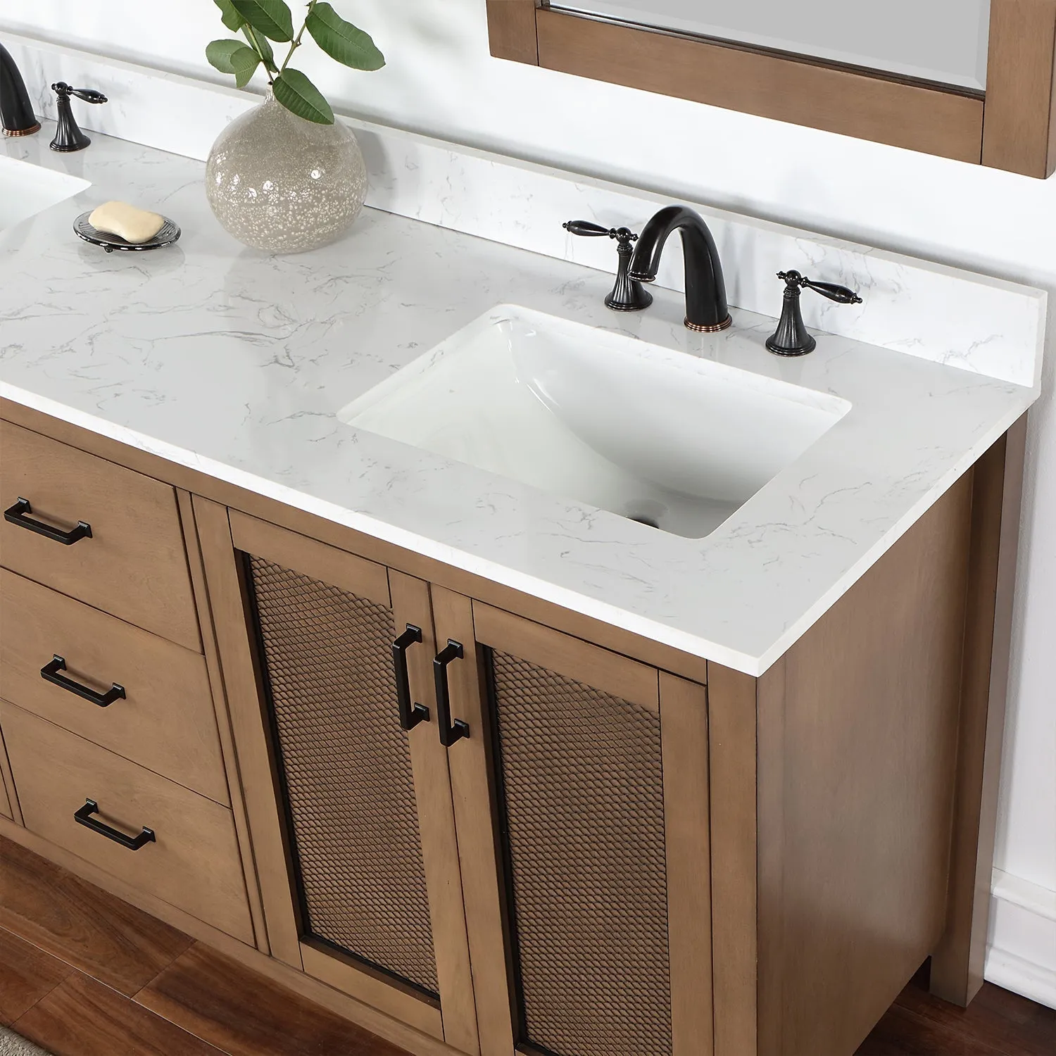 Altair Designs Hadiya 72" Double Bathroom Vanity Set with Aosta White Composite Stone Countertop - 542072-GP-AW-NM