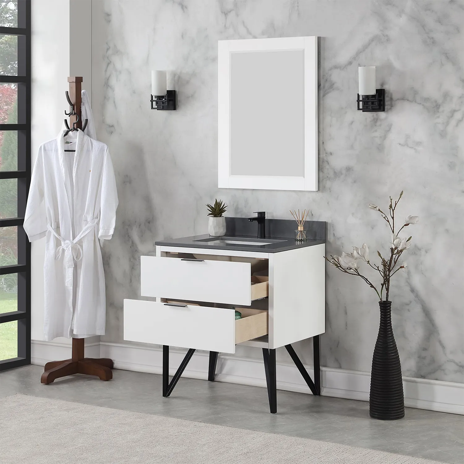 Altair Designs Helios 30" Single Bathroom Vanity Set with Concrete Gray Stone Countertop - 548030-WP-CG-NM