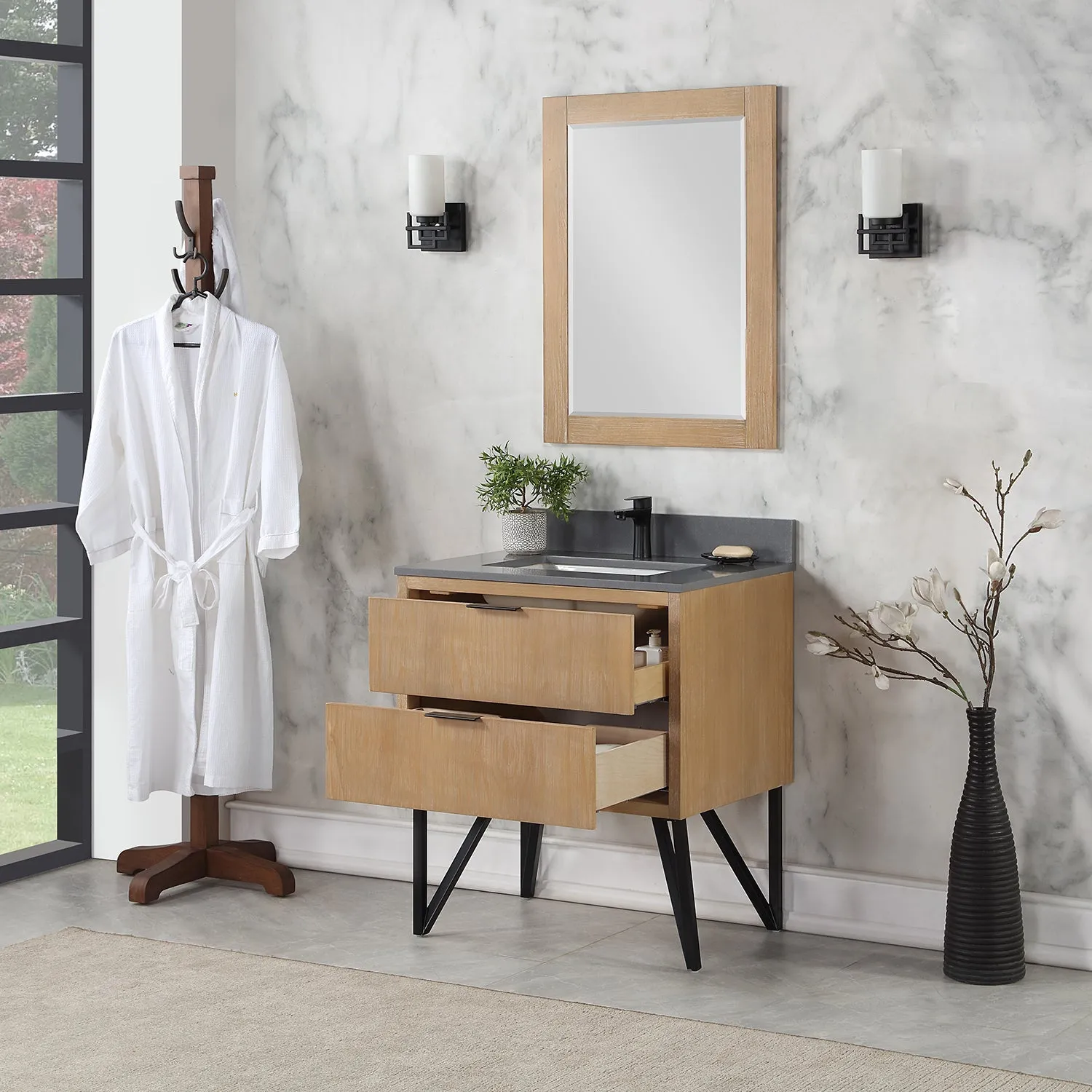 Altair Designs Helios 30" Single Bathroom Vanity Set with Concrete Gray Stone Countertop - 548030-WP-CG-NM