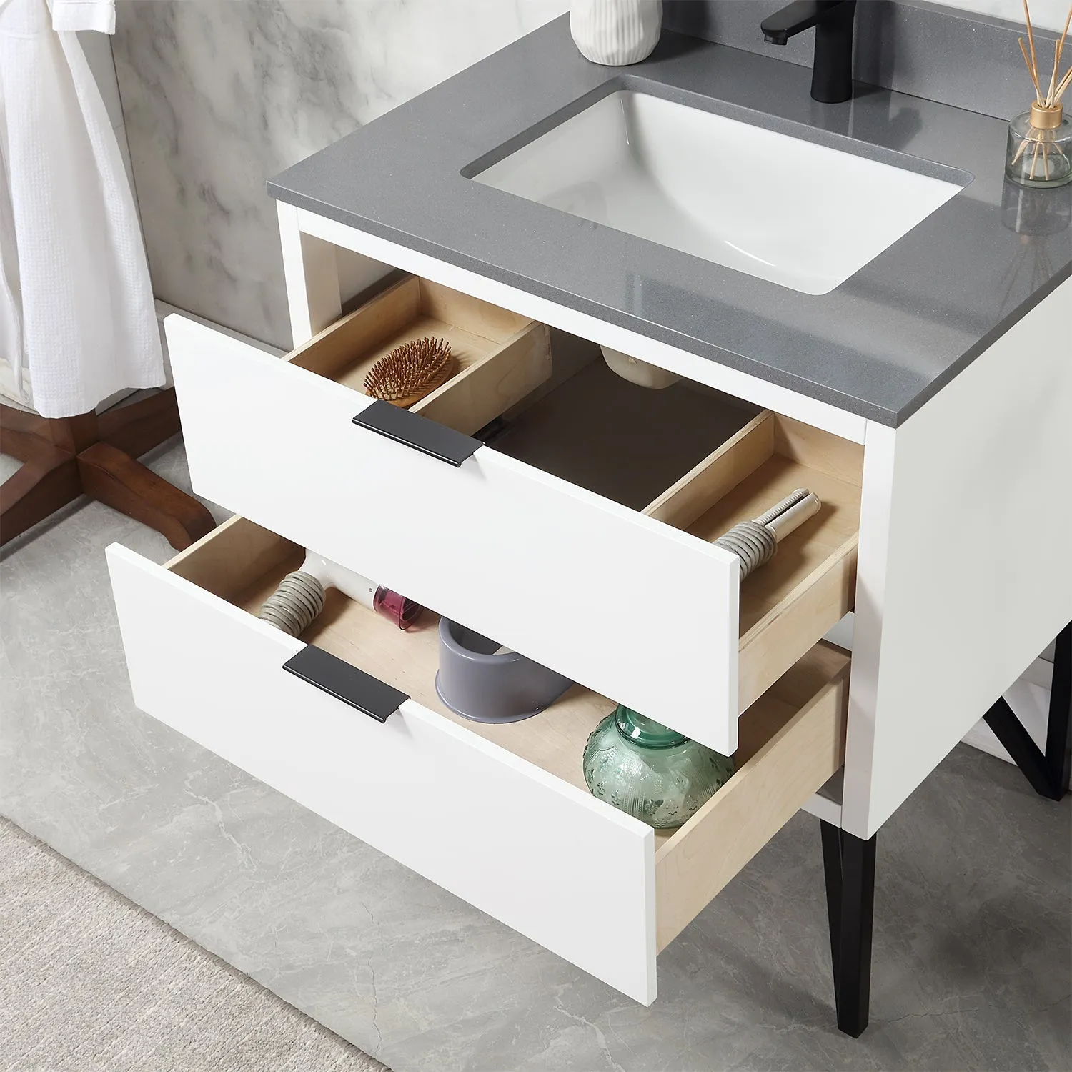 Altair Designs Helios 30" Single Bathroom Vanity Set with Concrete Gray Stone Countertop - 548030-WP-CG-NM