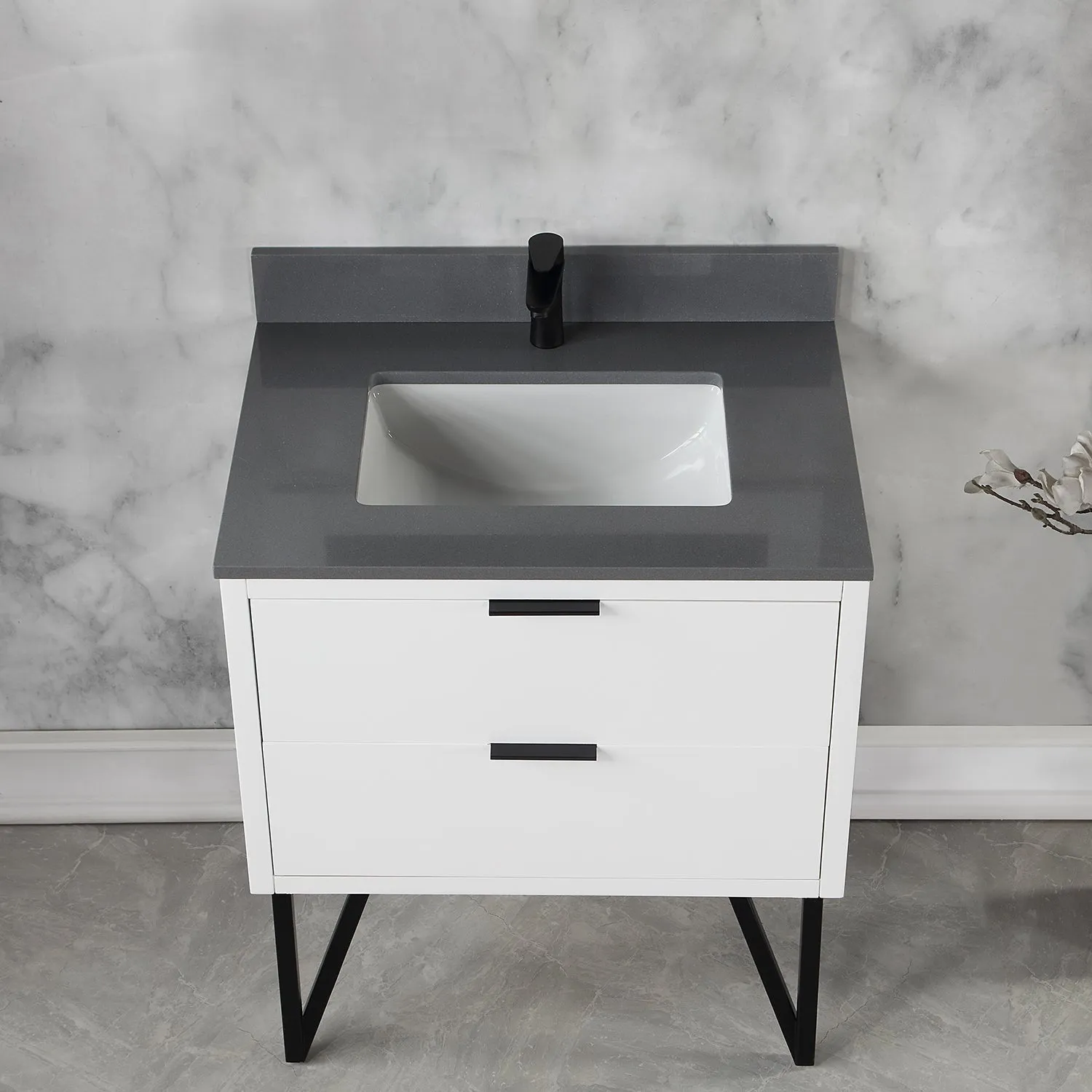 Altair Designs Helios 30" Single Bathroom Vanity Set with Concrete Gray Stone Countertop - 548030-WP-CG-NM