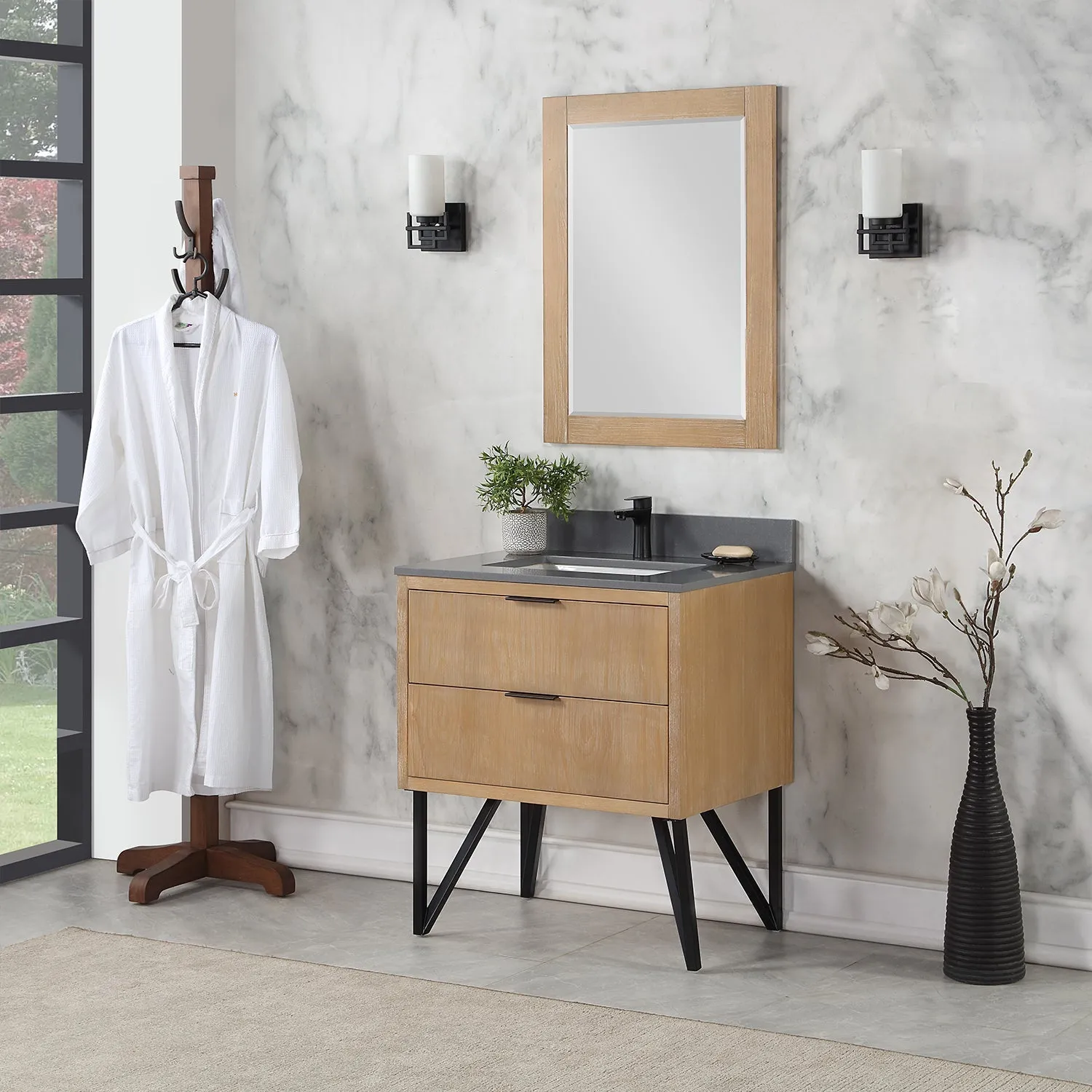 Altair Designs Helios 30" Single Bathroom Vanity Set with Concrete Gray Stone Countertop - 548030-WP-CG-NM