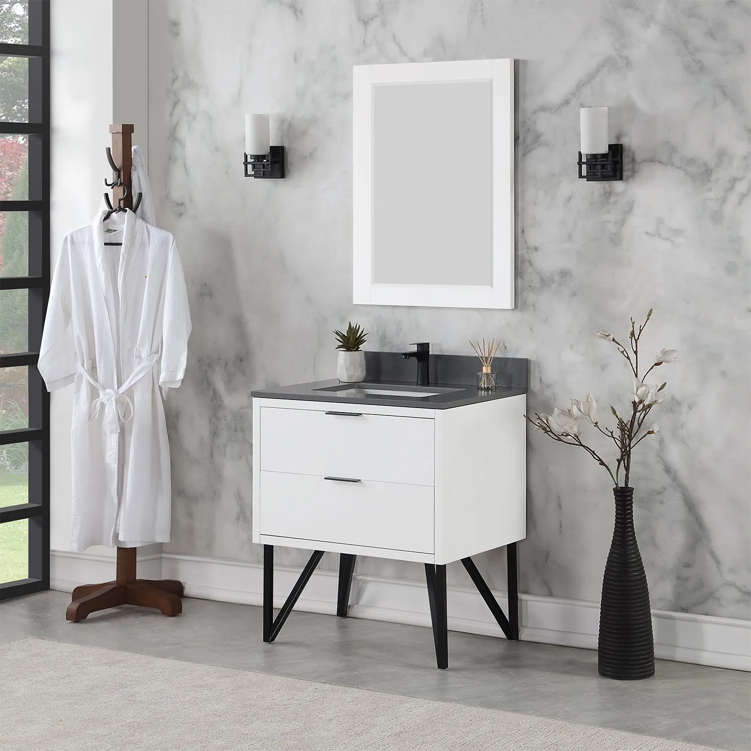 Altair Designs Helios 30" Single Bathroom Vanity Set with Concrete Gray Stone Countertop - 548030-WP-CG-NM